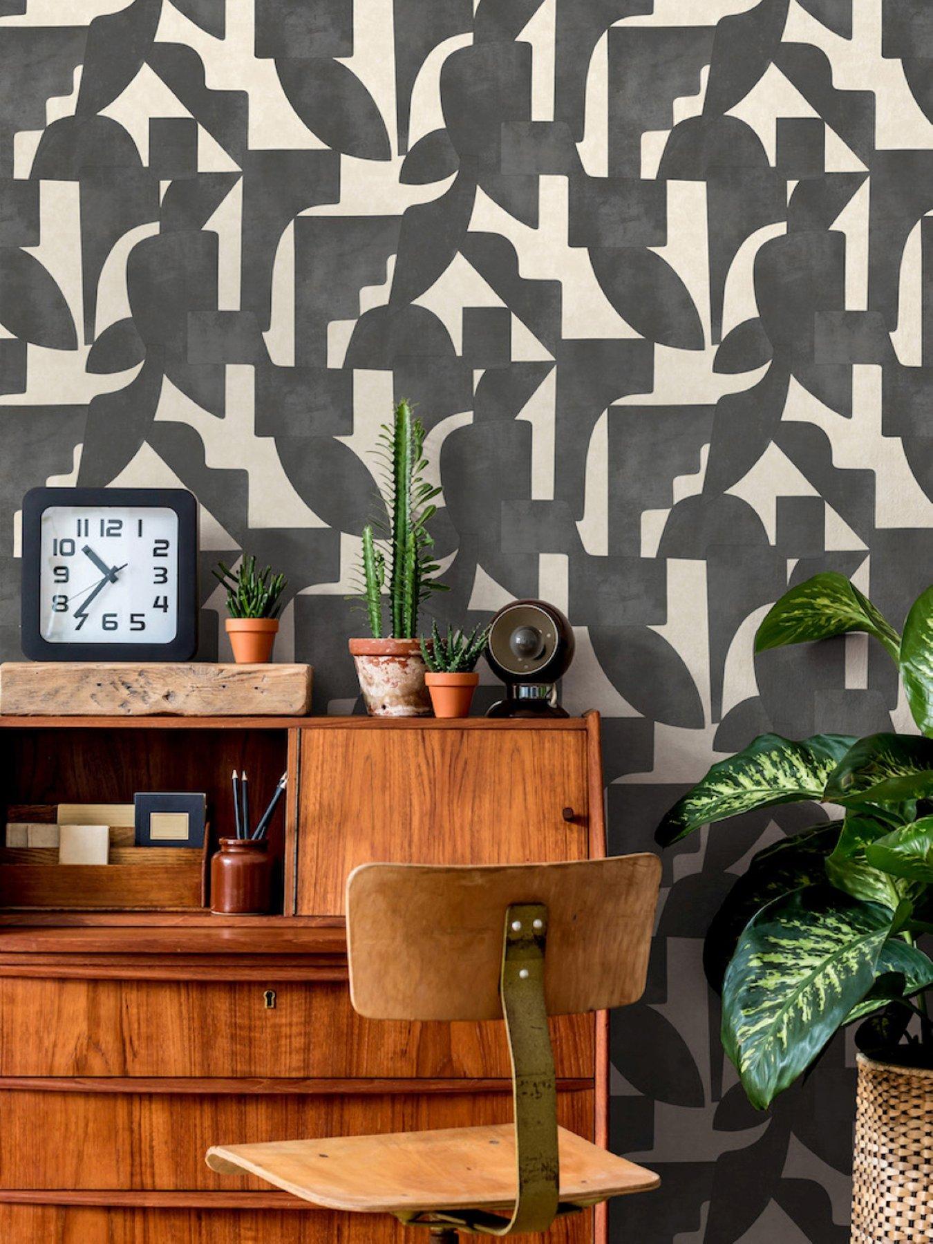 undefined Abstract Angles Cream and Charcoal Wallpaper