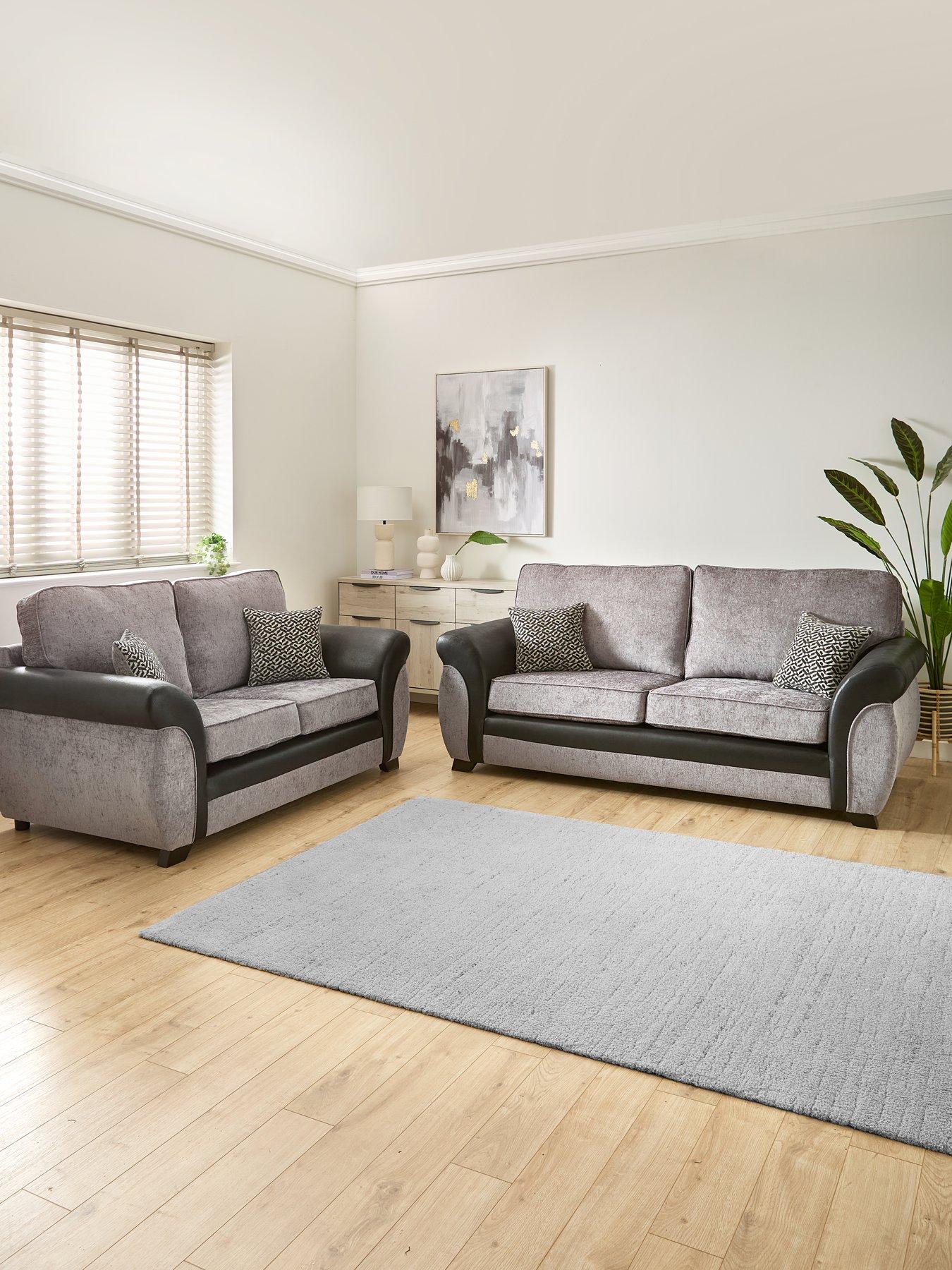 Image 1 of 6 of Very Home Marino 3 +&nbsp;2 Seater&nbsp;Standard Back Sofa Set (Buy &amp; SAVE!)&nbsp;- Grey/Black&nbsp;- Made in the UK