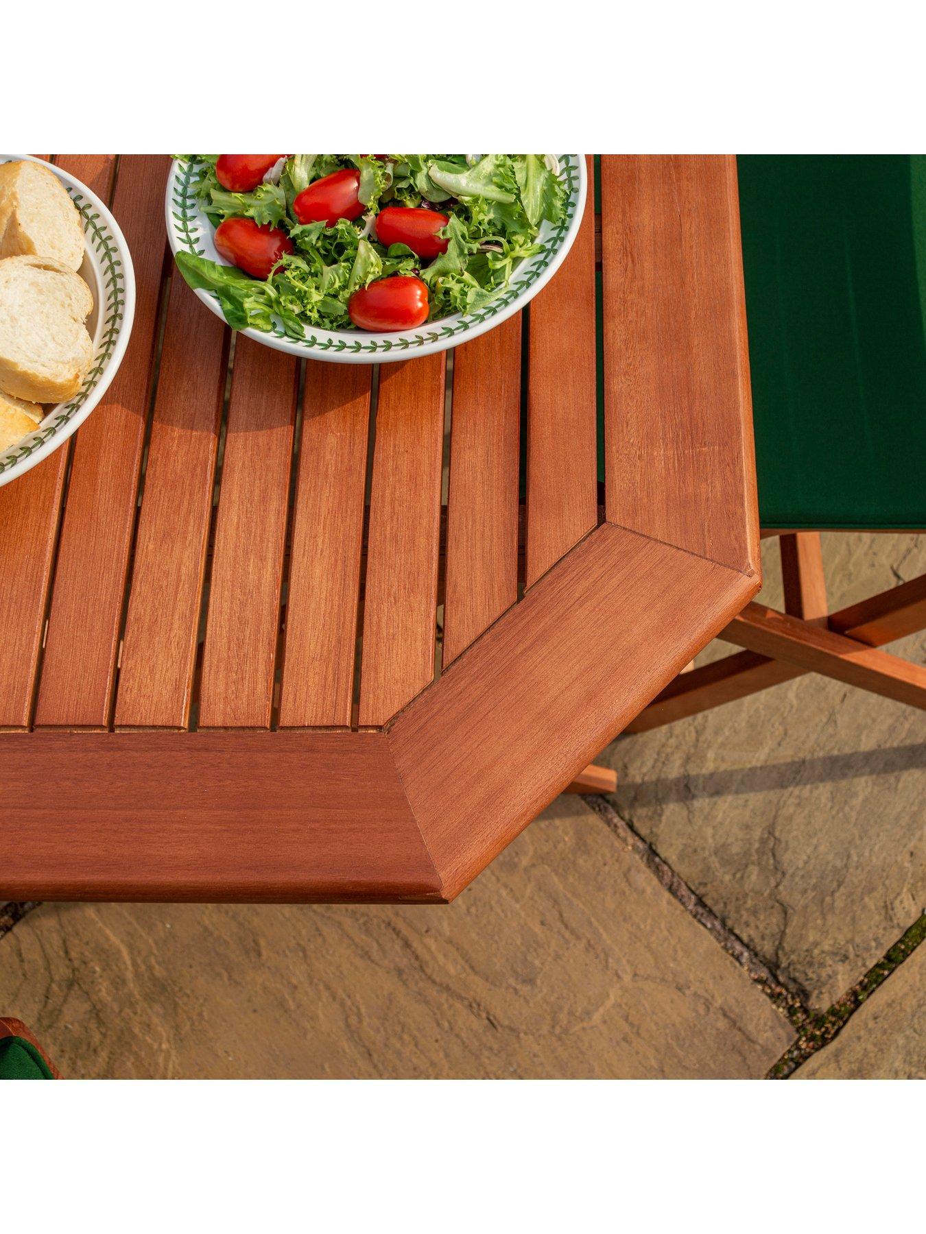  image of rowlinson-plumley-6-seater-dining-set-withnbspgreen-cushions