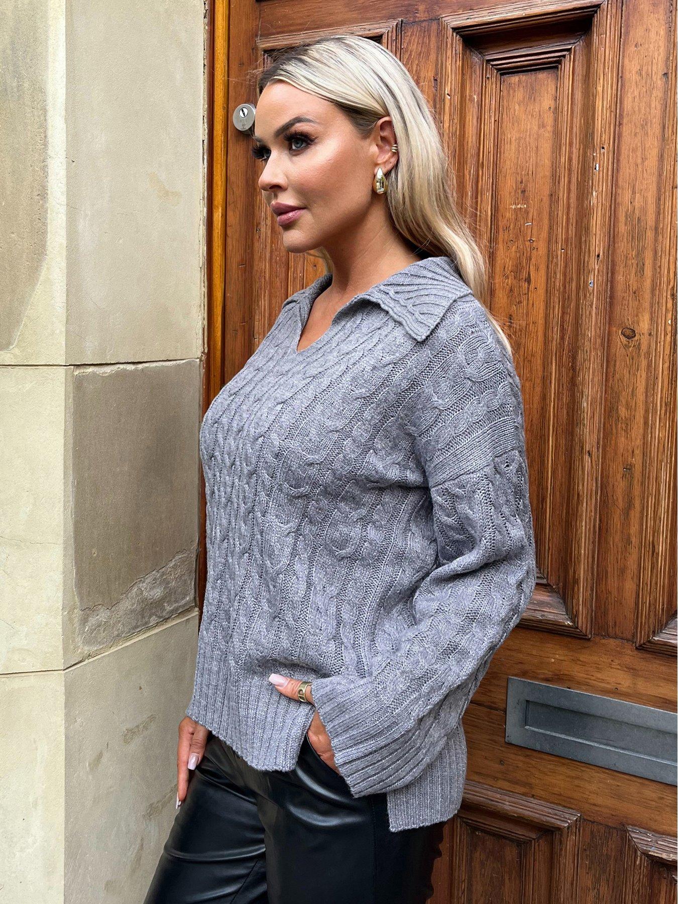 undefined Cable Knit Collar Jumper - Grey