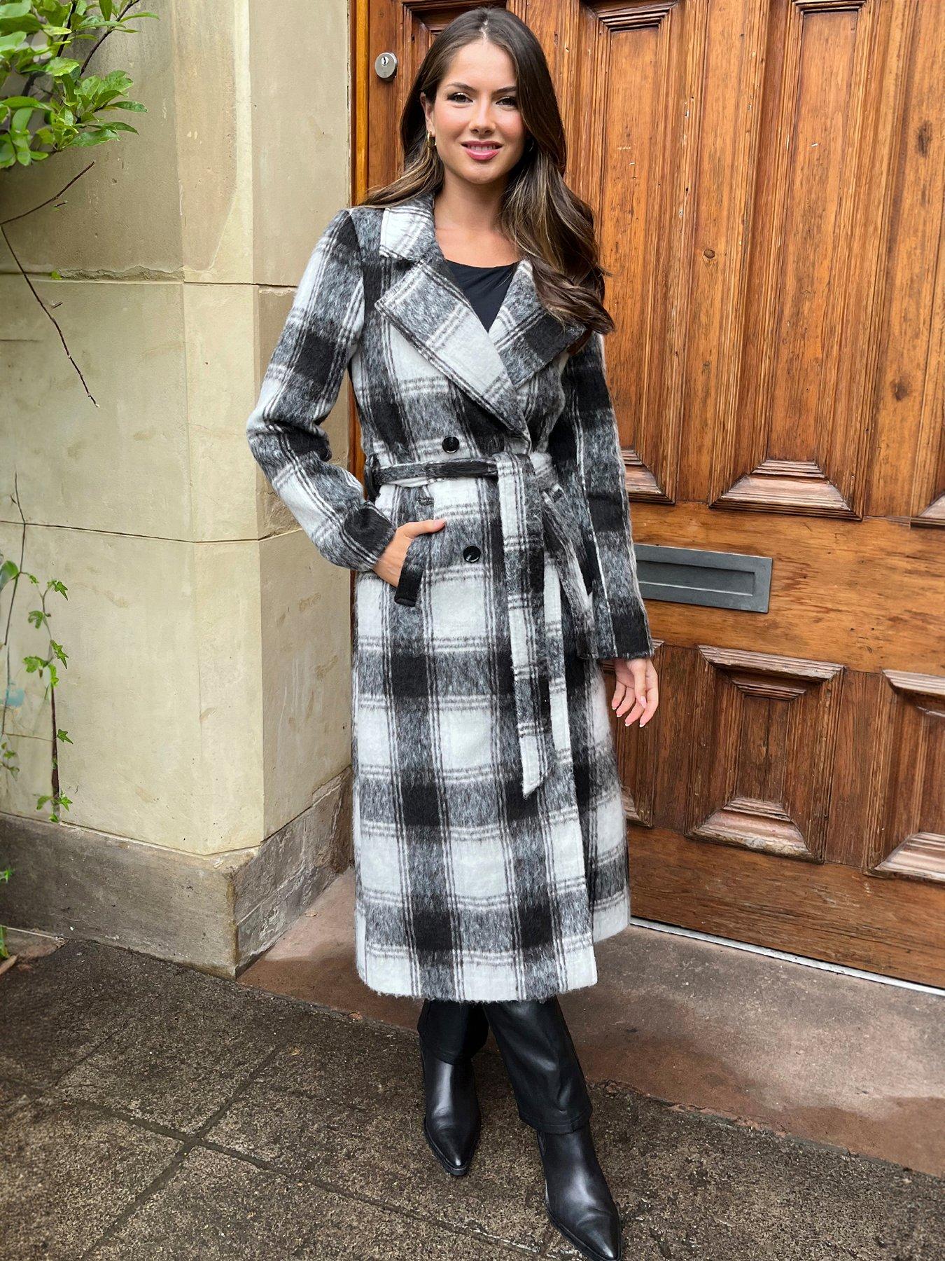 undefined Check Print Formal Coat - Brown