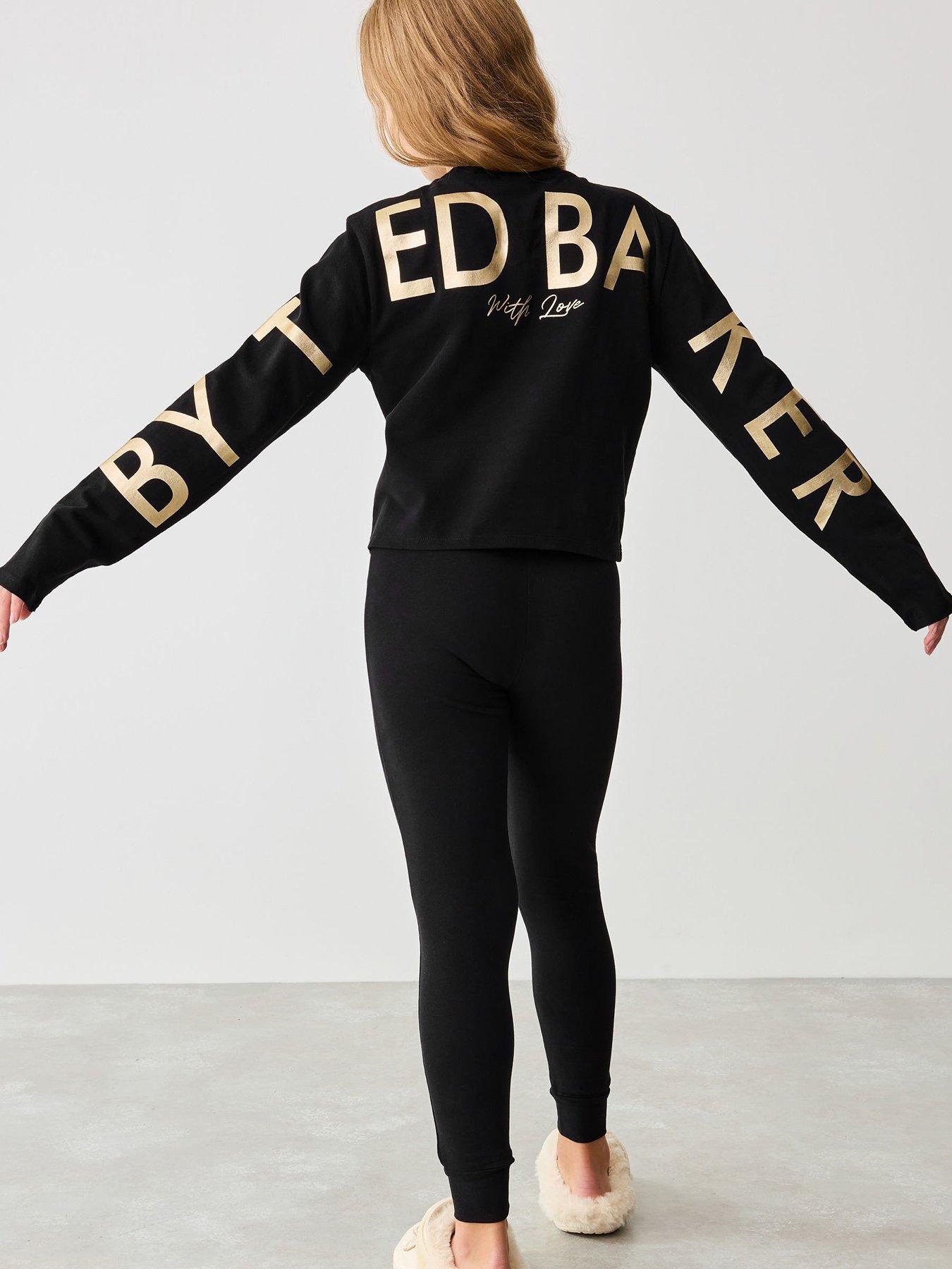  image of ted-baker-girls-logo-back-print-pj-set-black