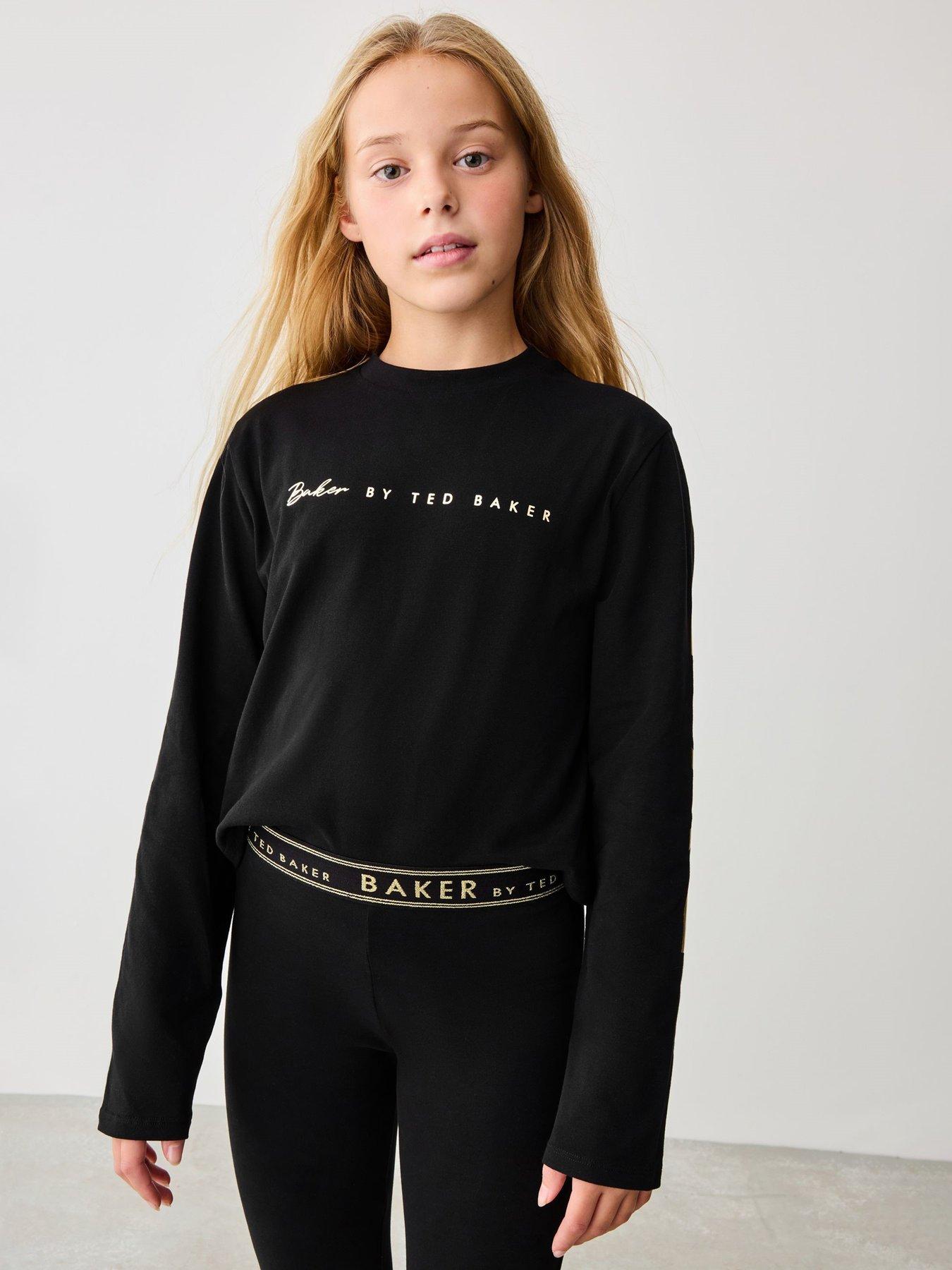  image of ted-baker-girls-logo-back-print-pj-set-black