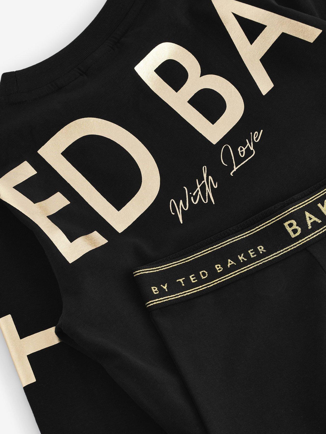  image of ted-baker-girls-logo-back-print-pj-set-black