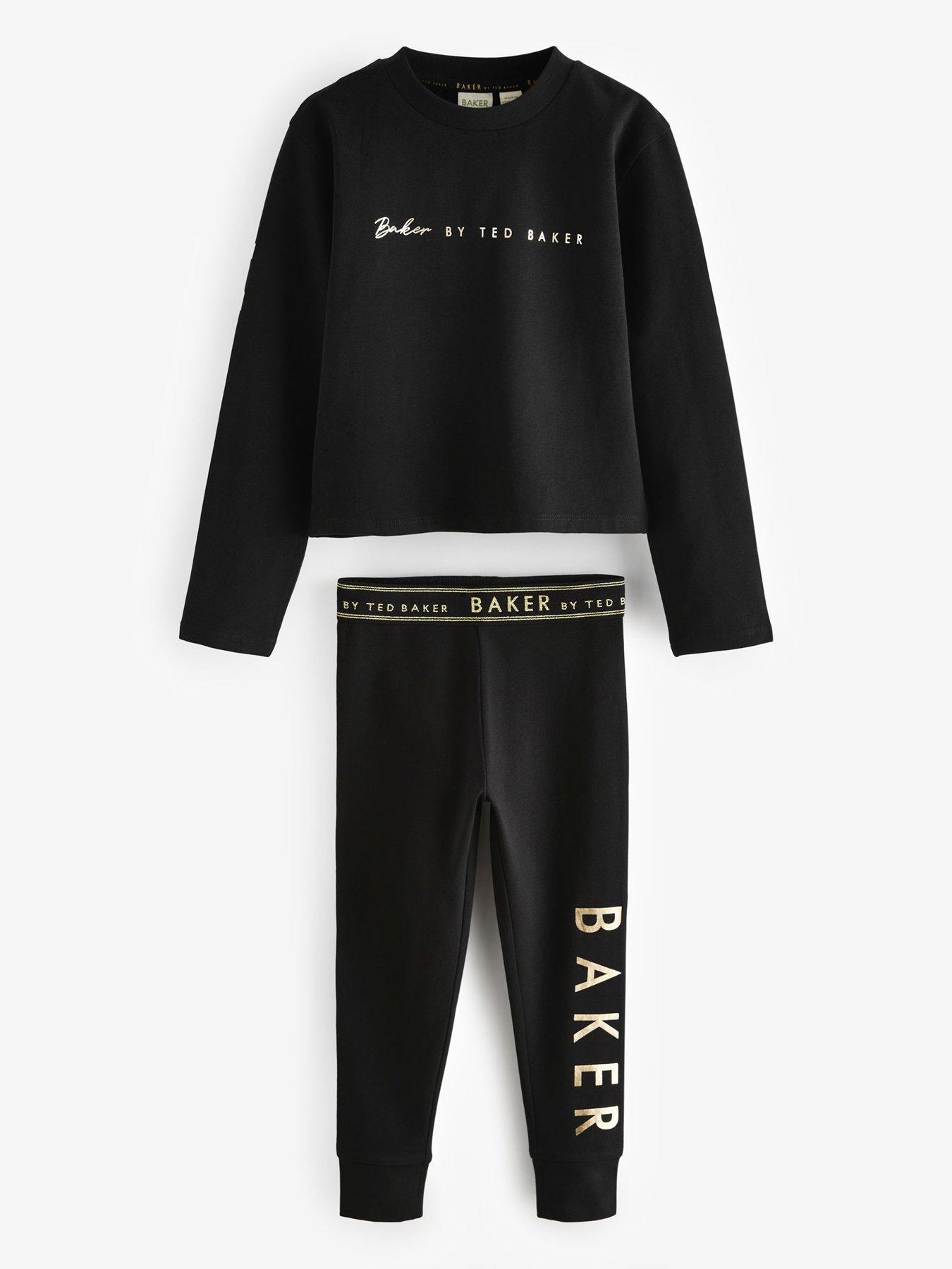  image of ted-baker-girls-logo-back-print-pj-set-black