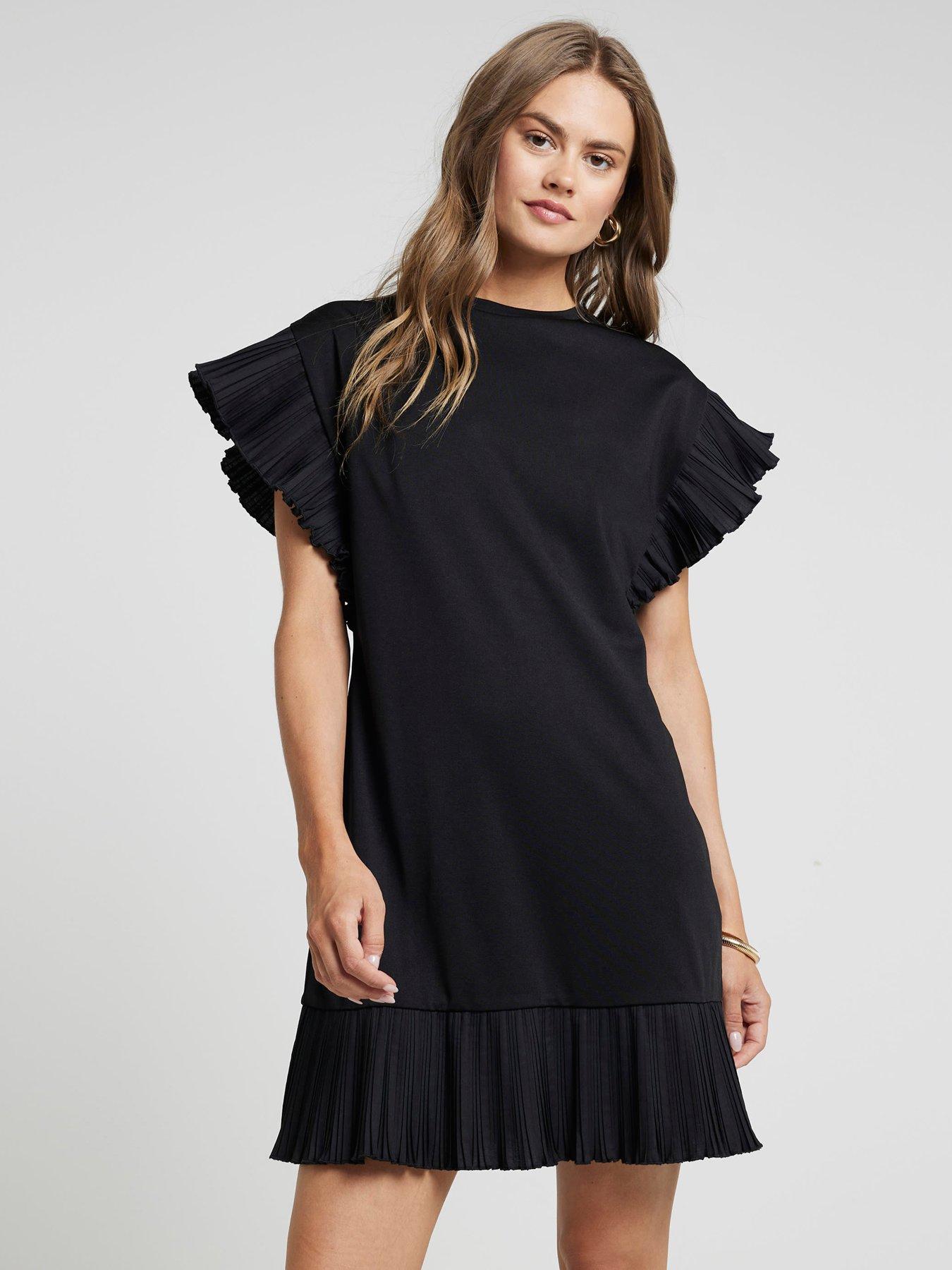 undefined Frilled Sleeve T-Shirt Dress - Black