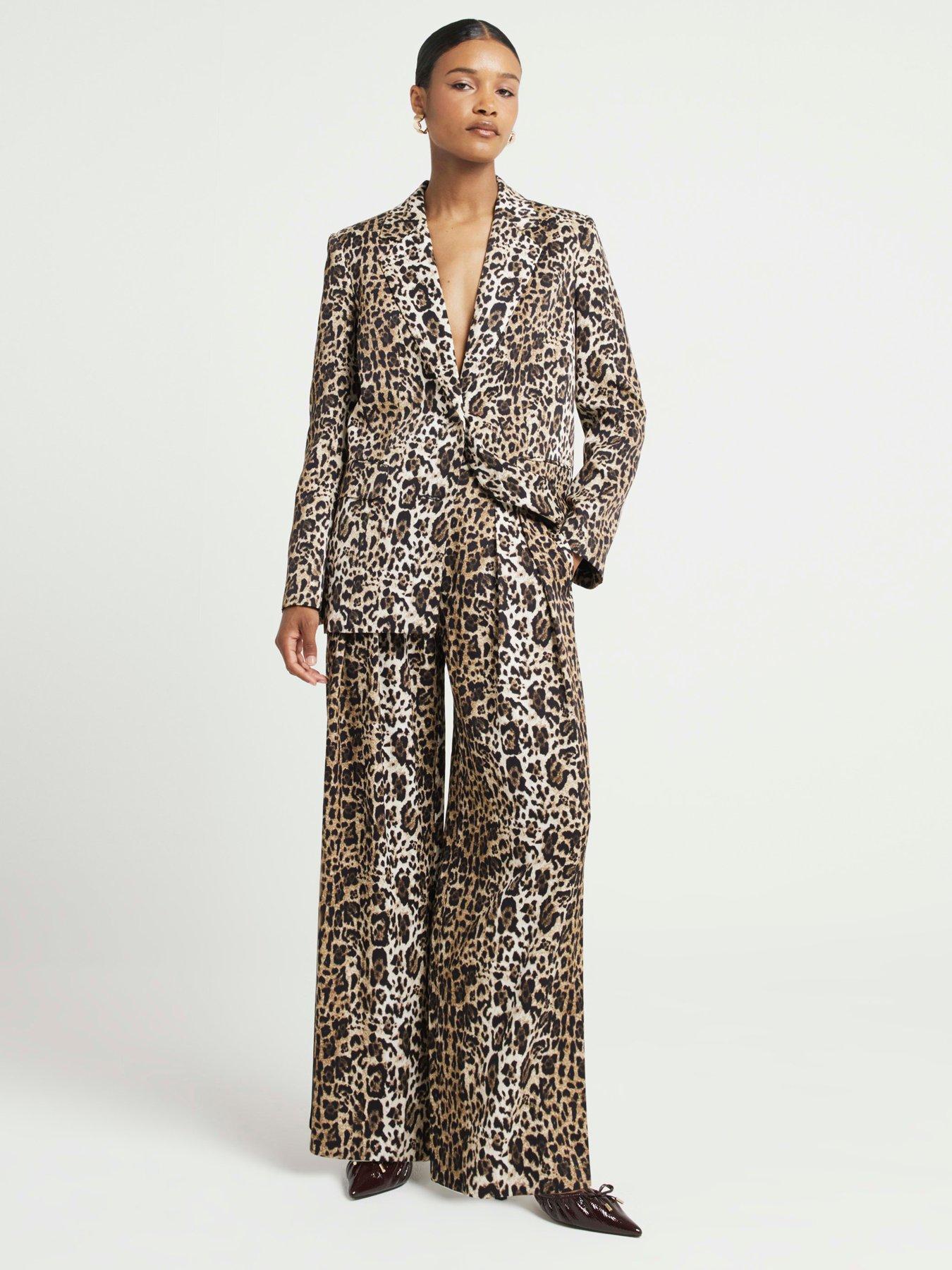 undefined Leopard Print Wide Leg Trouser - Light Brown