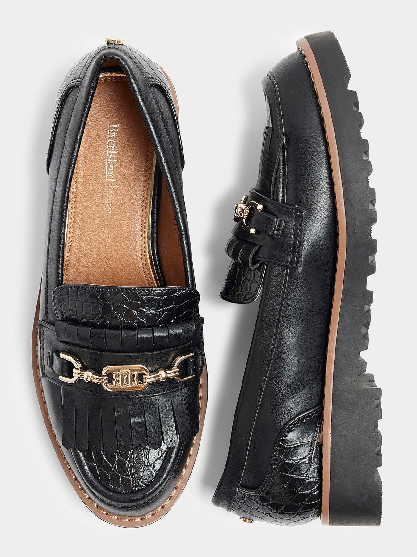  image of river-island-fringed-snaffle-loafer-black