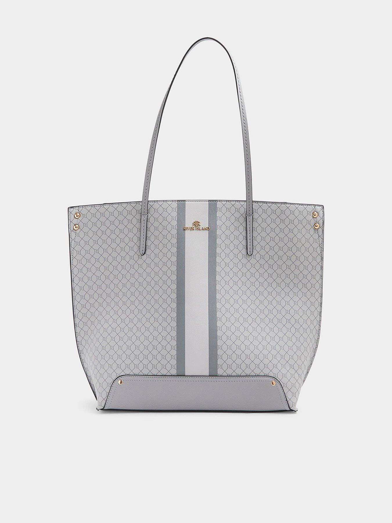 Image 1 of 5 of River Island Stripe Shopper - Grey