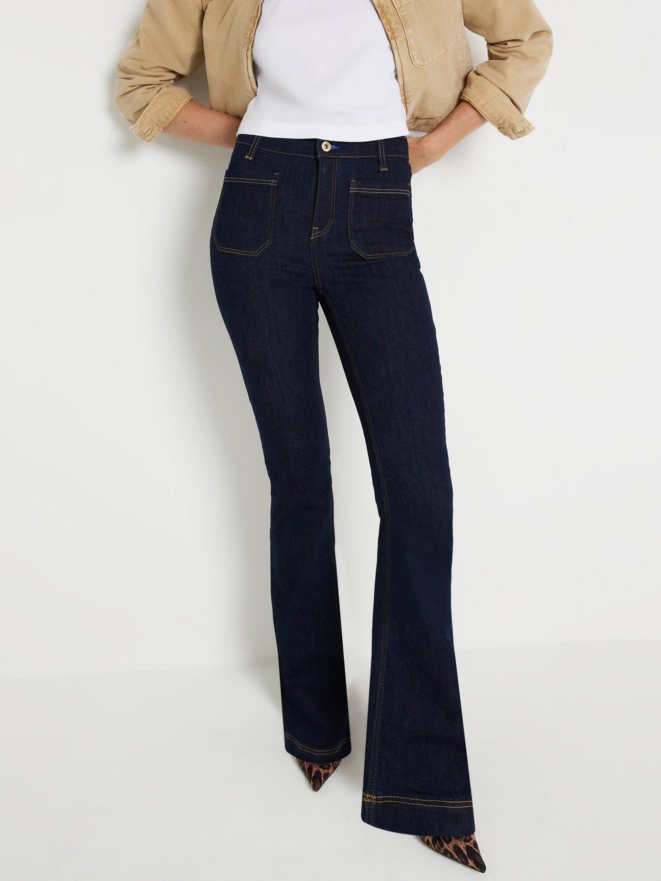 undefined Pocket Detail Flare - Dark Denim
