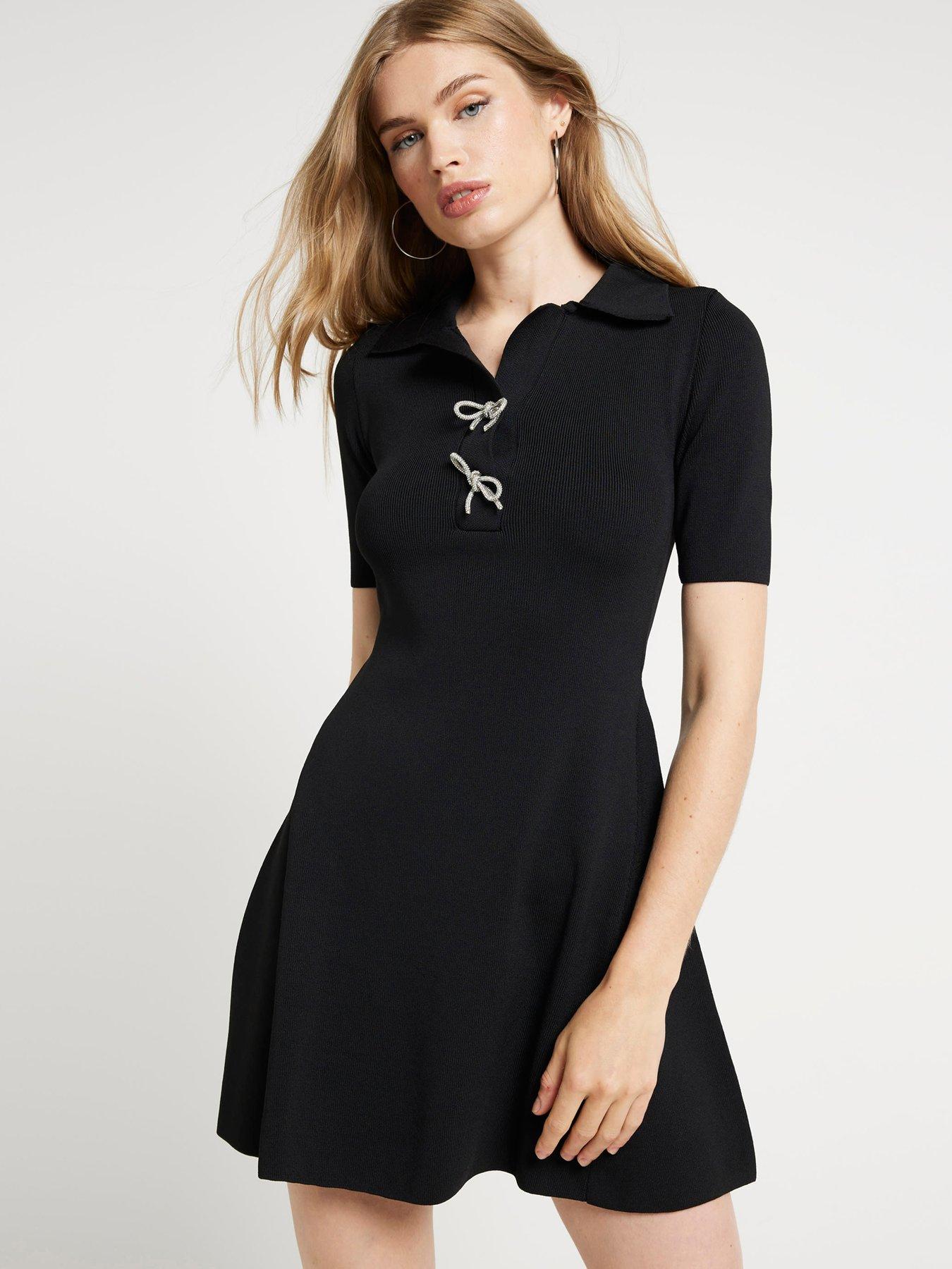 undefined Bow Detail Polo Dress - Black