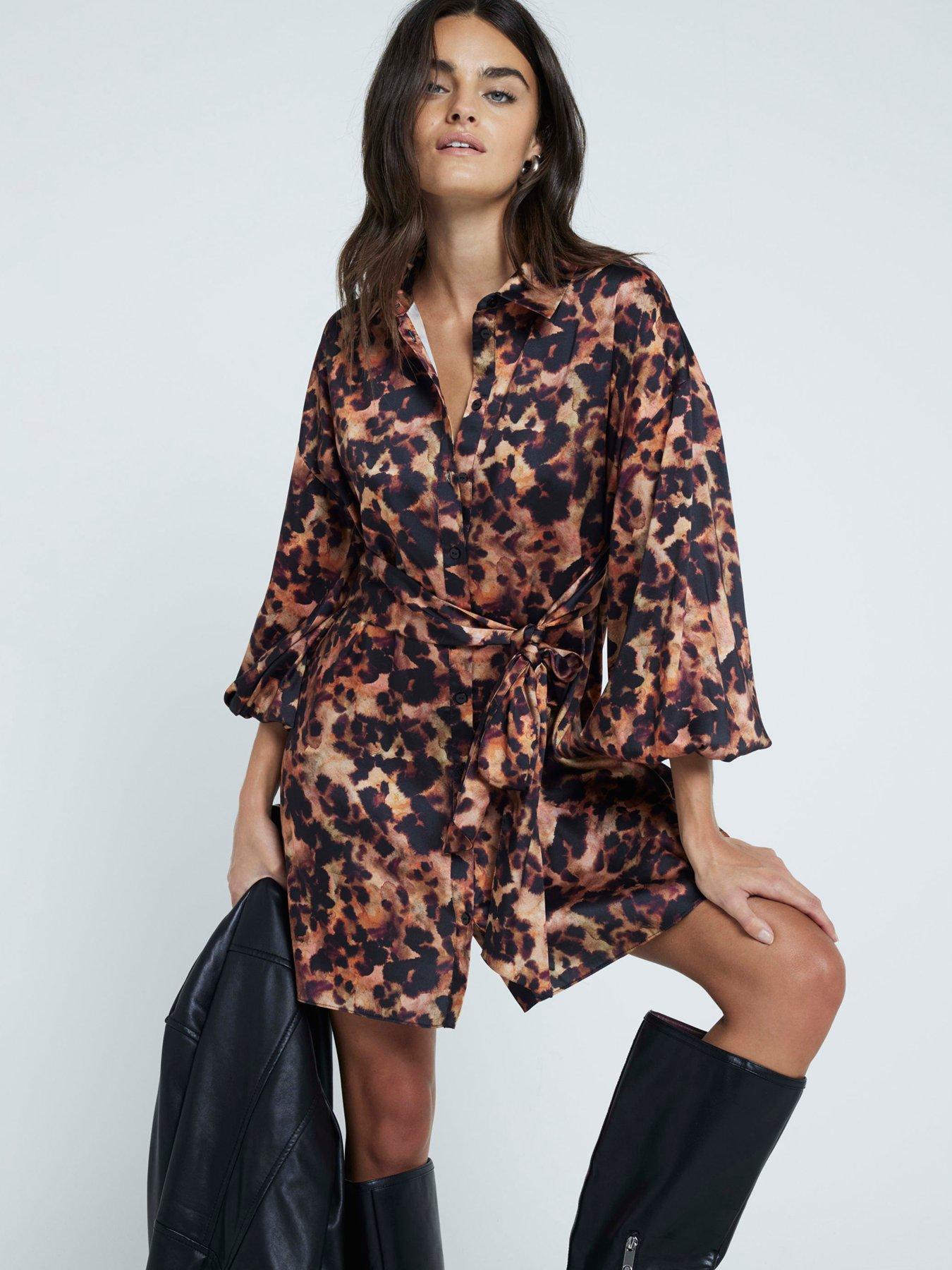 undefined Tie Front Shirt Dress - Brown