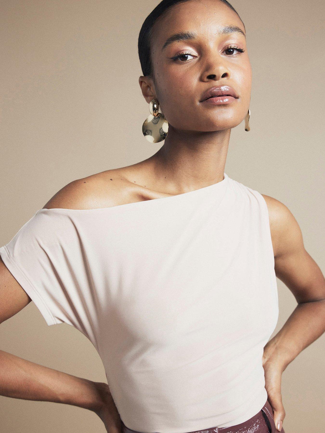 undefined Asymmetric Ruched Side Top - Light Pink