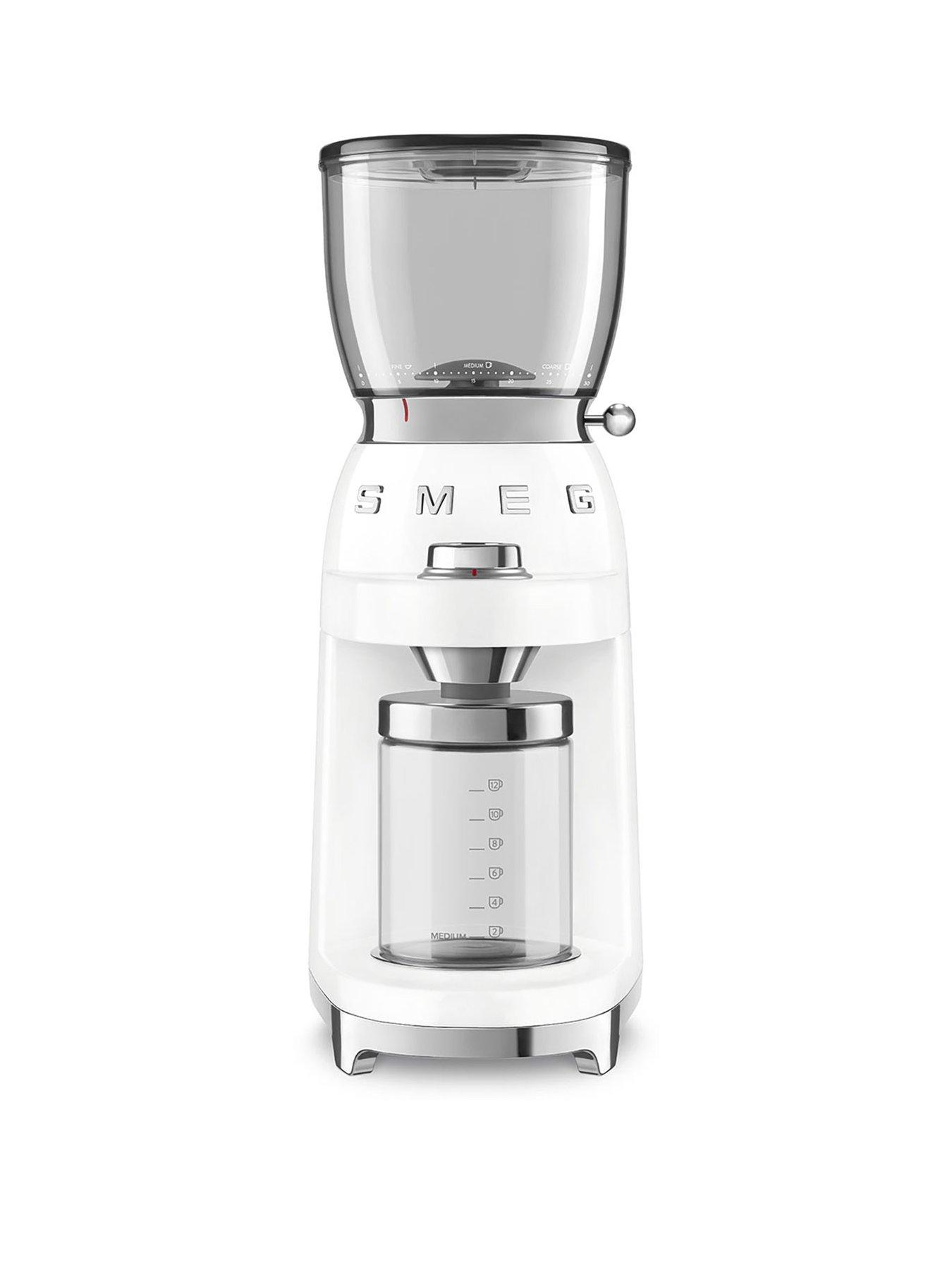 front image of smeg-cgf11-50rsquos-style-coffee-grinder-white