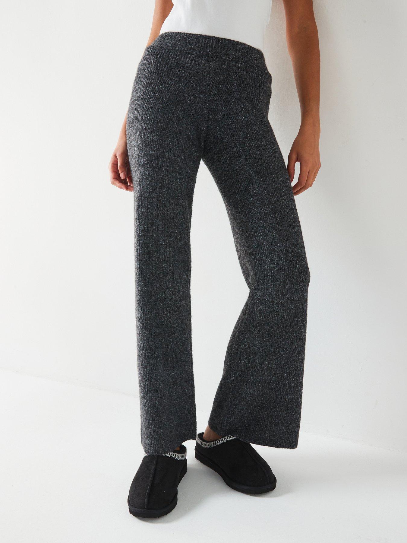 undefined Wide Leg Knitted Trouser Coord - Grey