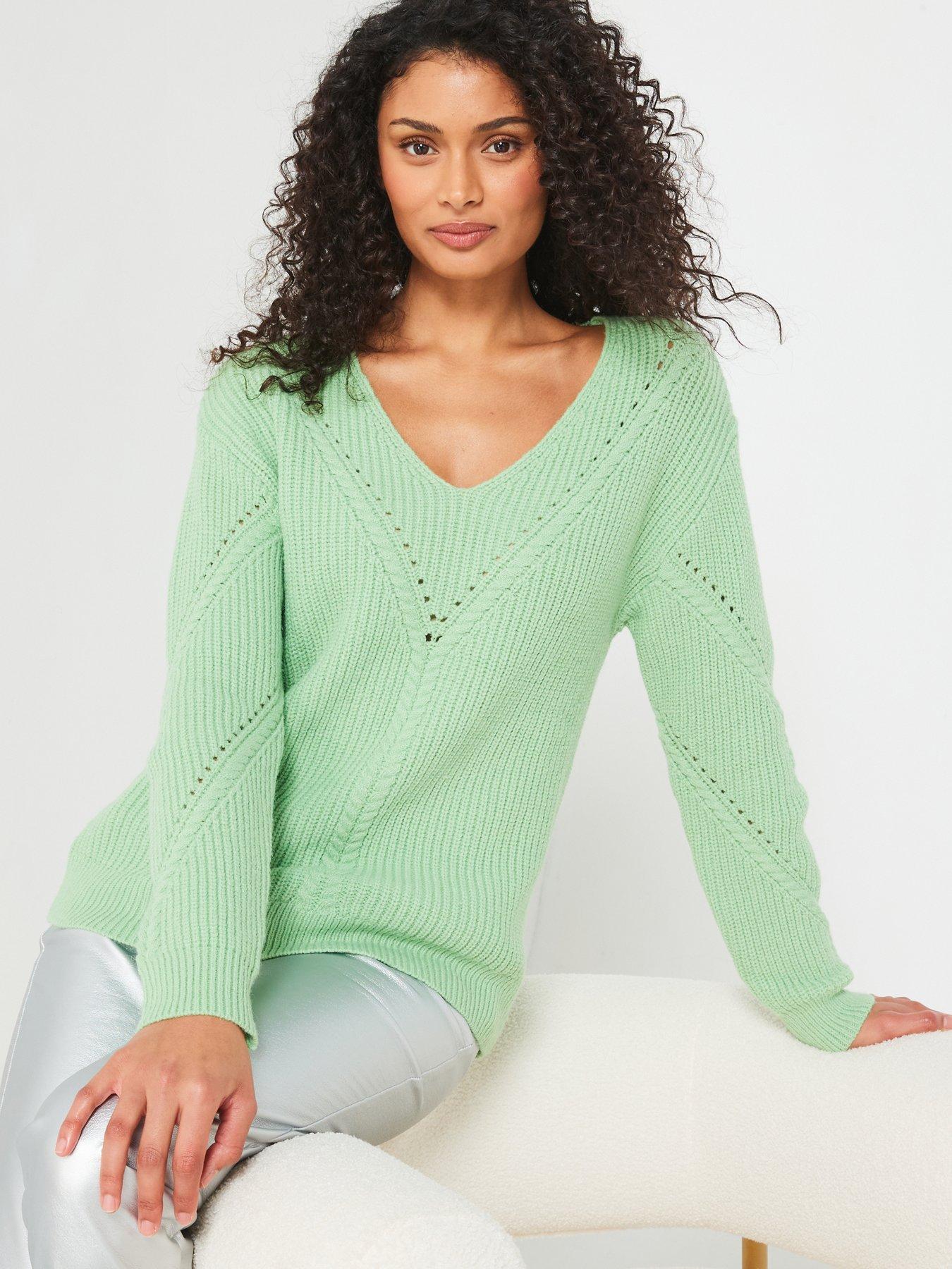  image of everyday-v-neck-stitch-detail-jumper-green