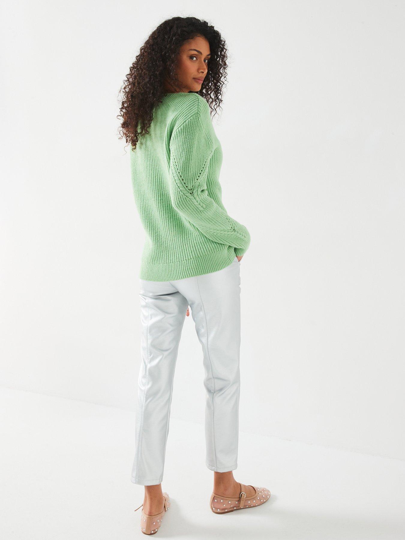  image of everyday-v-neck-stitch-detail-jumper-green
