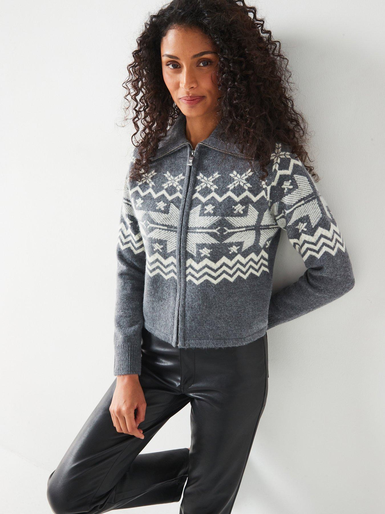 front image of v-by-very-fairsile-zip-front-cardigan-with-wool-grey
