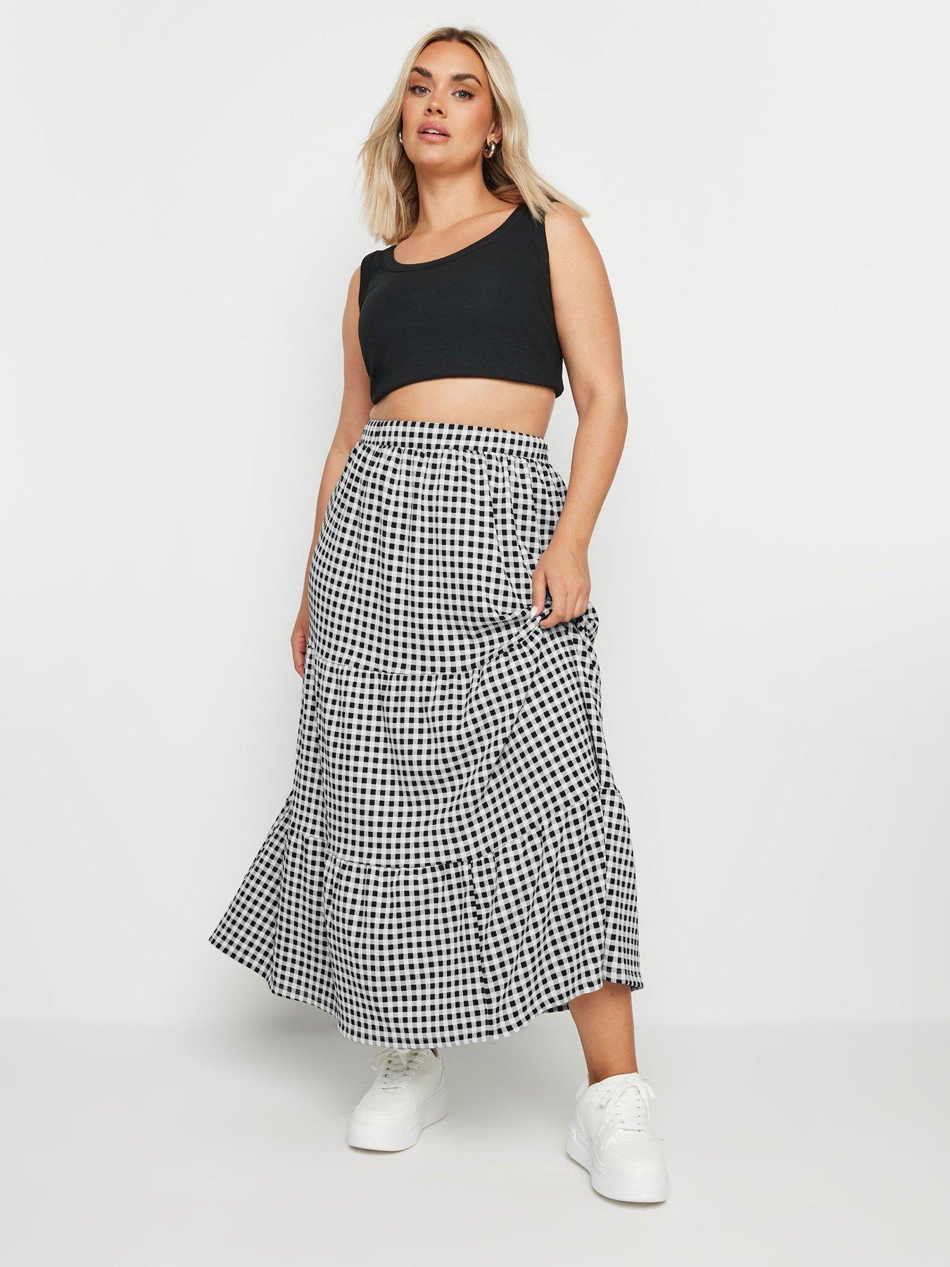  image of yours-curve-jersey-tiered-skirt-black