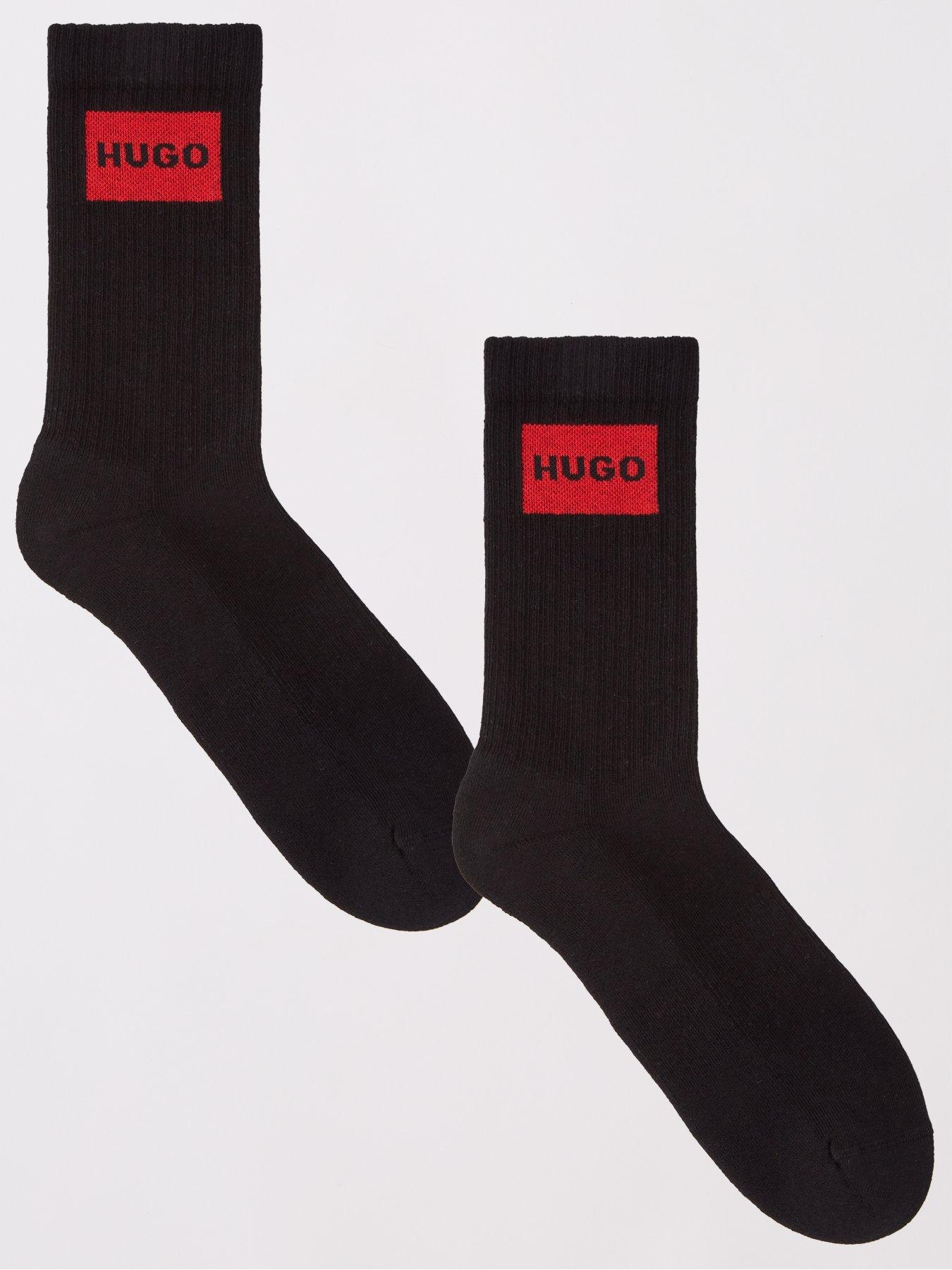 Image 1 of 3 of HUGO 2 Pack Red Patch Logo Crew Socks - Black