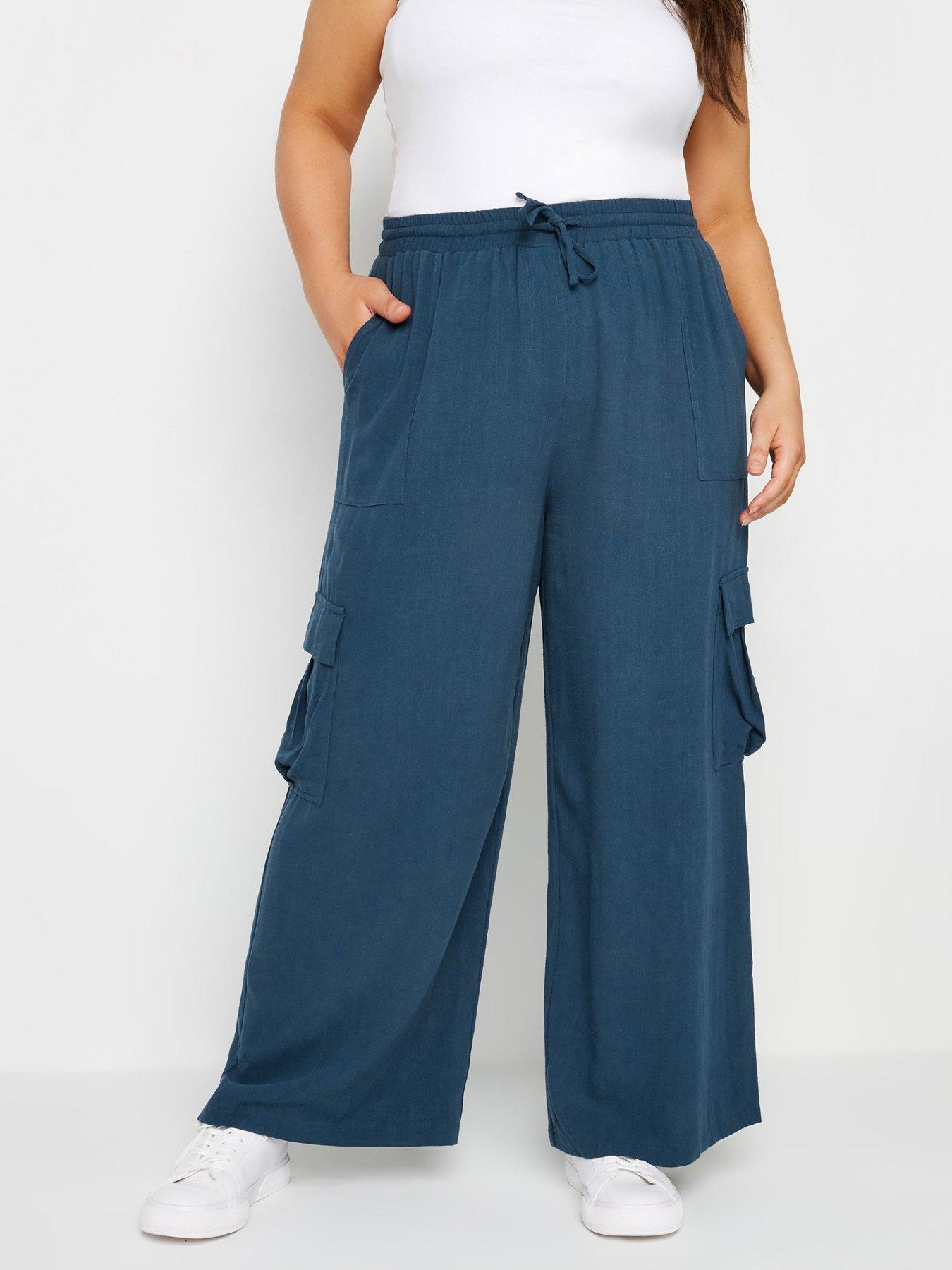 undefined Curve Linen Look Cargo Trousers - Blue
