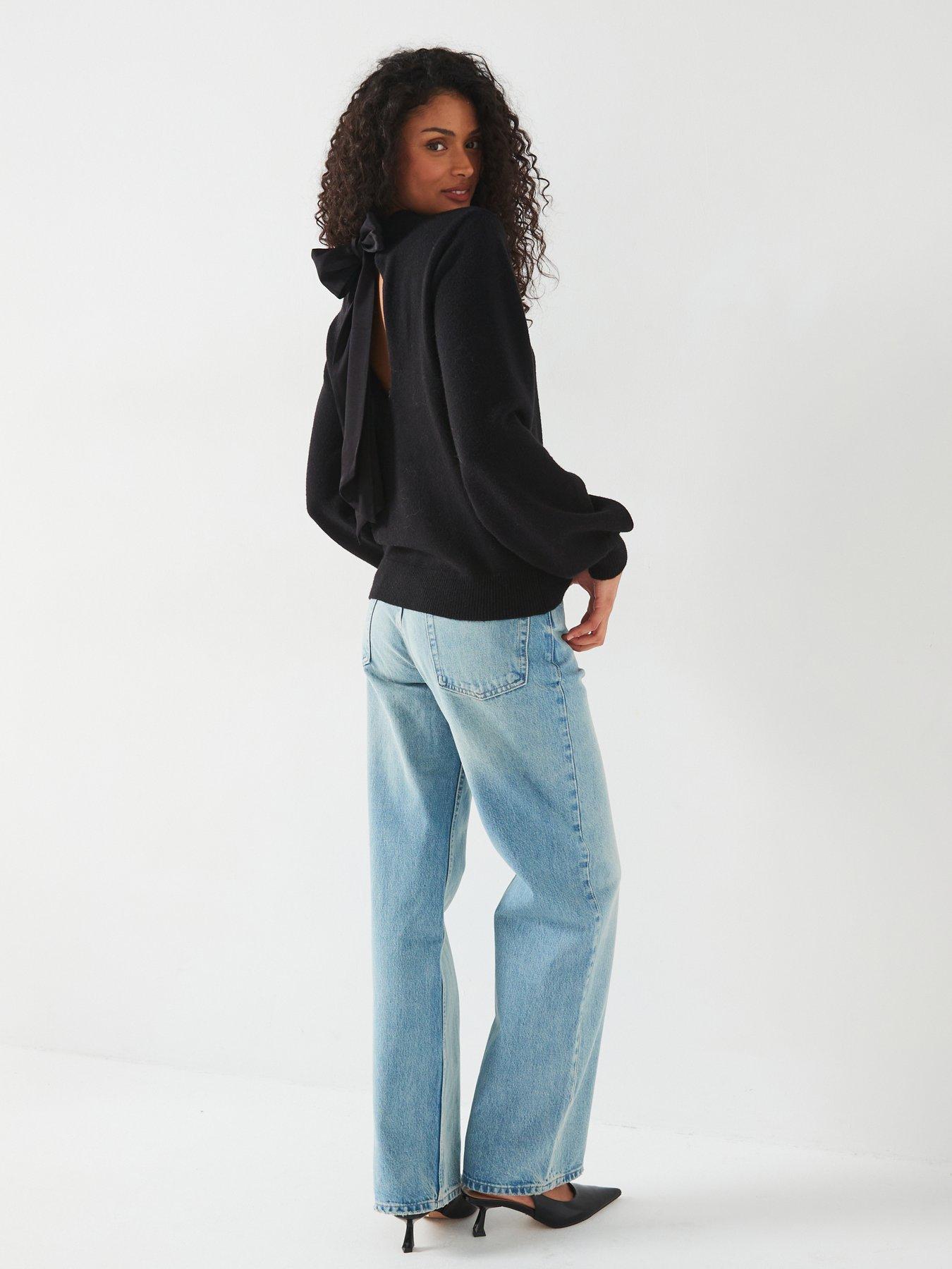 undefined Open Back Bow Detail Jumper - Black