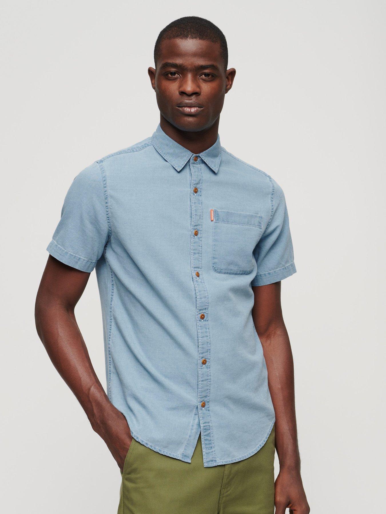Image 1 of 6 of Superdry Vintage Loom Short Sleeve Denim Shirt - Blue