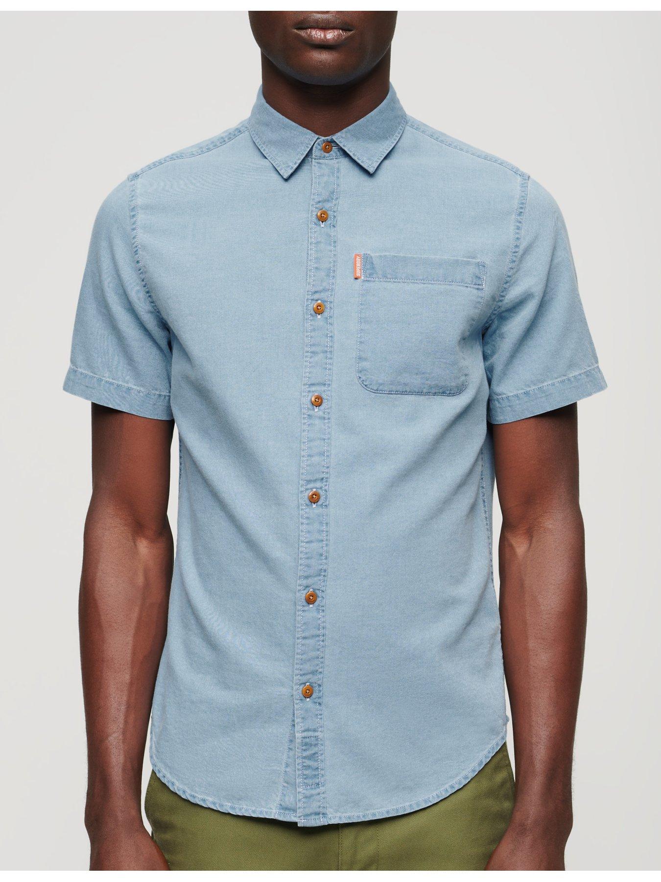 Image 4 of 6 of Superdry Vintage Loom Short Sleeve Denim Shirt - Blue