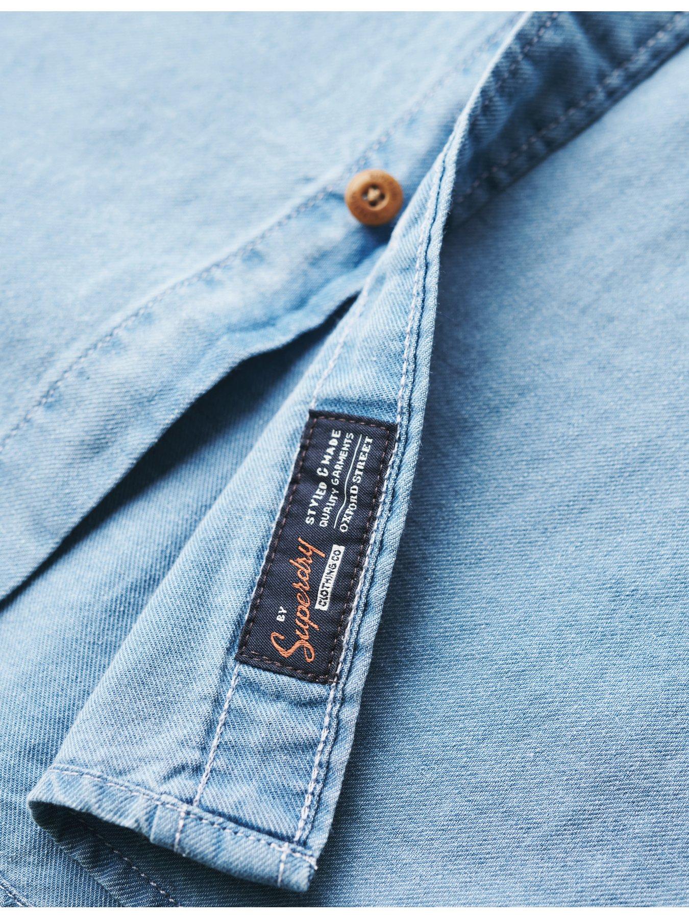Image 6 of 6 of Superdry Vintage Loom Short Sleeve Denim Shirt - Blue