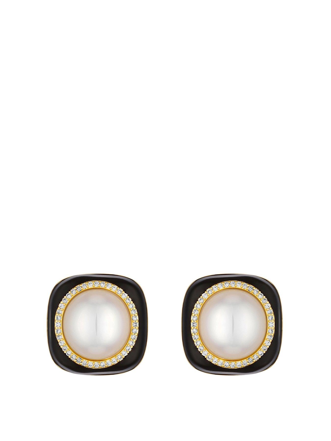 undefined Gold Plated Jet and Pearl Earrings