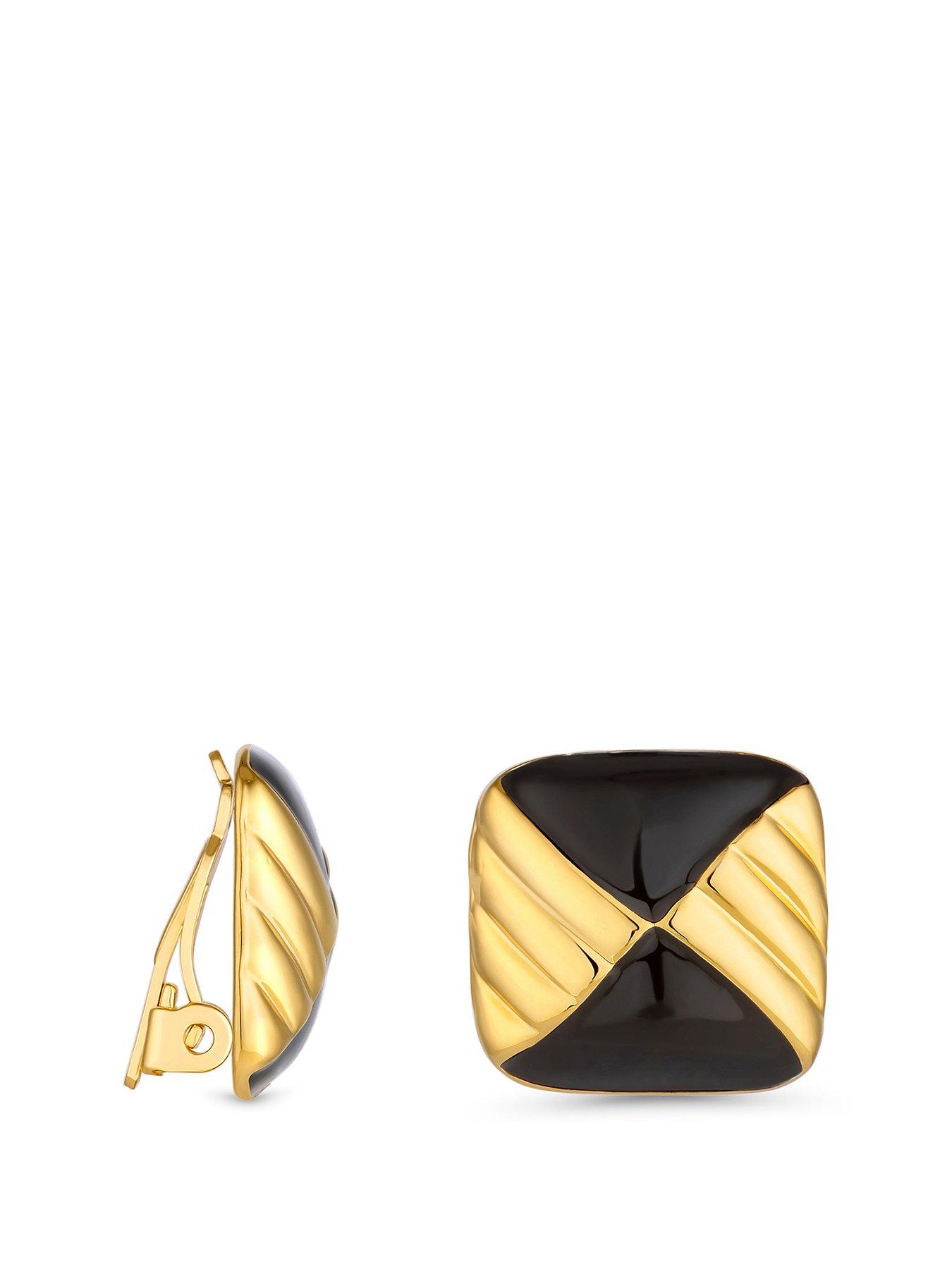 undefined Vintage Inspired Gold Plated and Jet Enamel Earrings