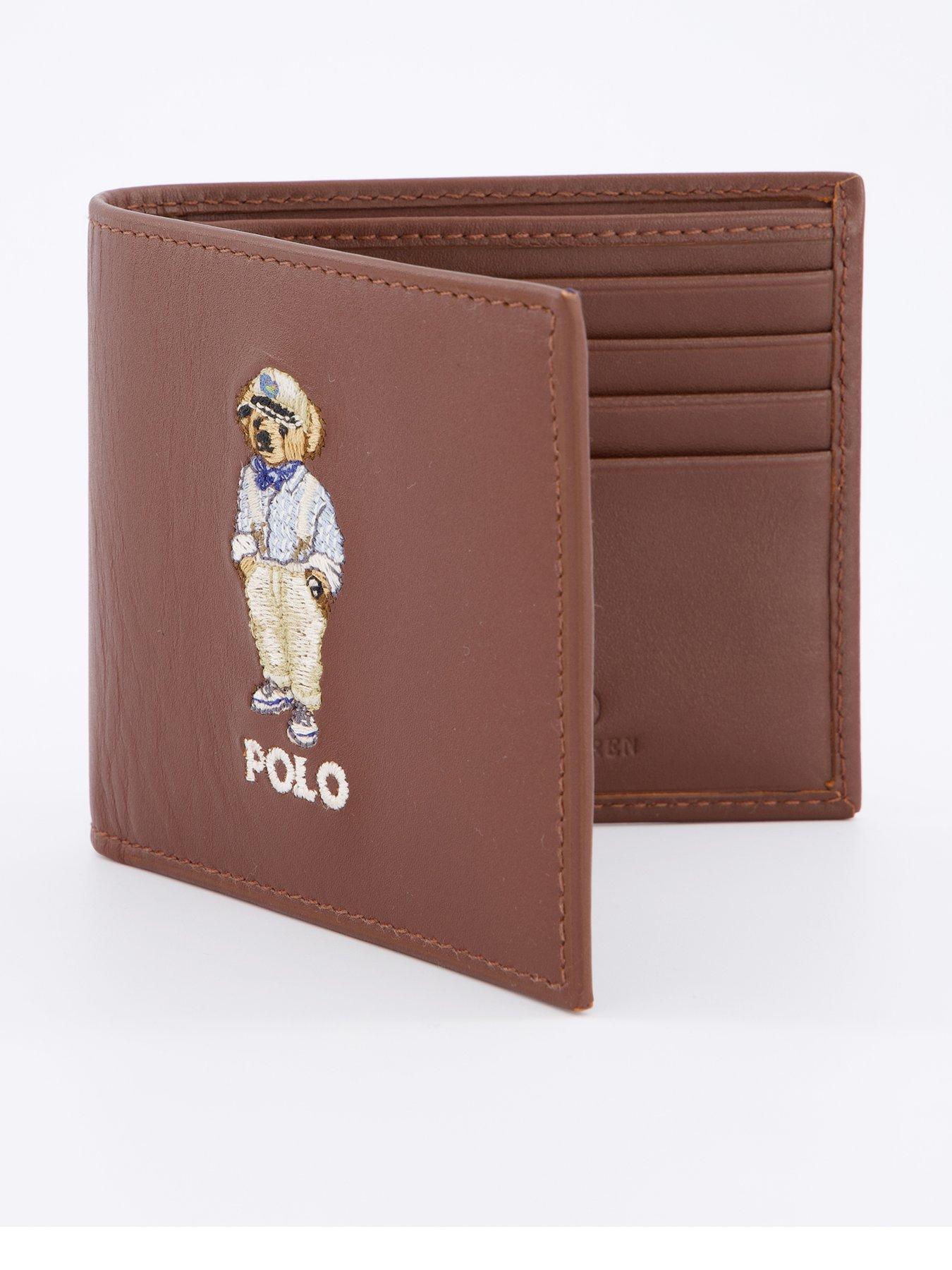 Bear Leather Billfold Credit Card Wallet Brown