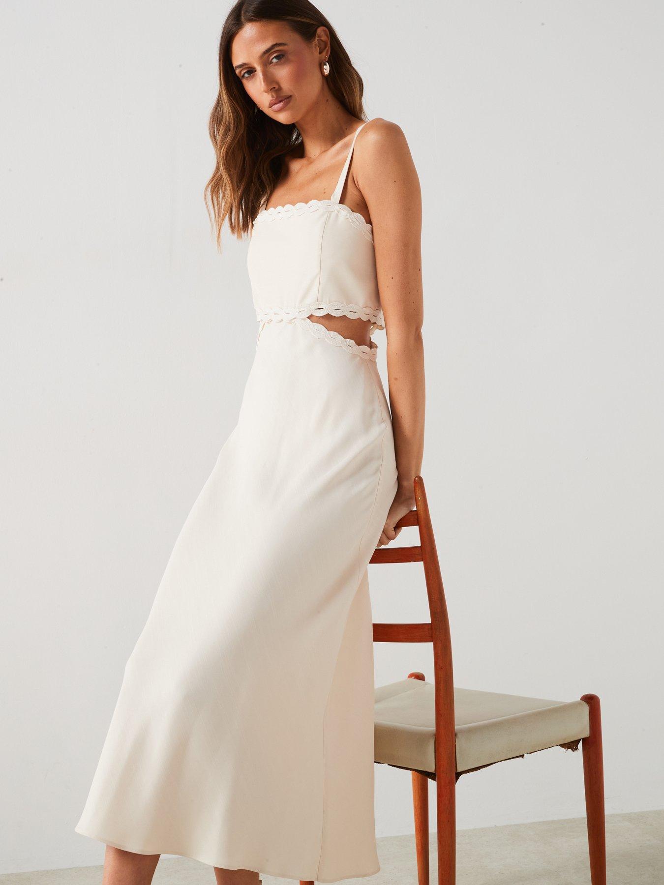 Mango Cream Scalloped Edge Cut Out Midi Dress | Littlewoods