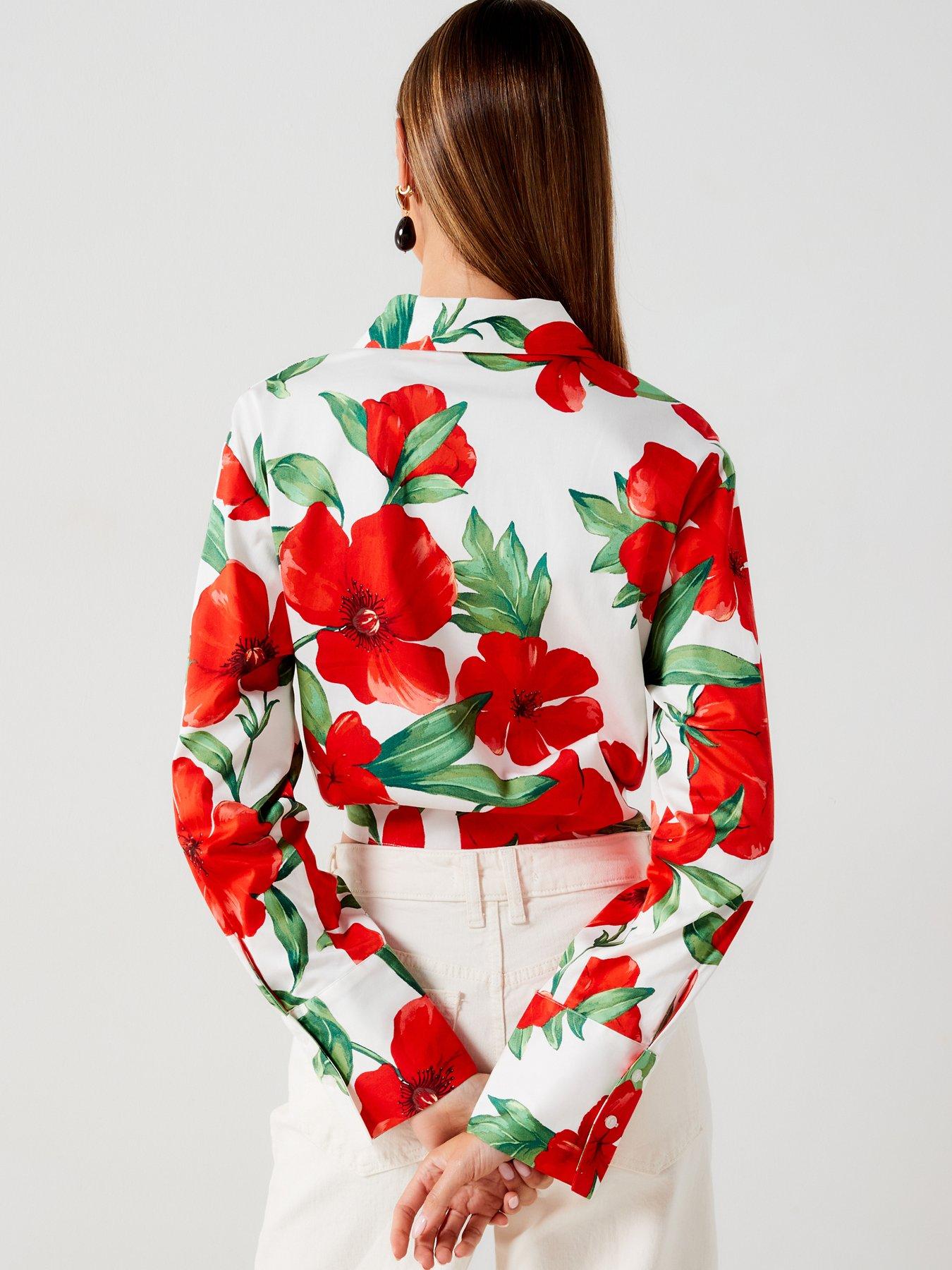  image of mango-floral-printed-blouse-red