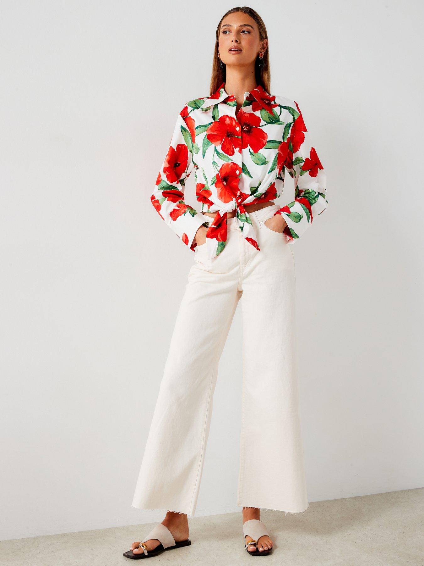  image of mango-floral-printed-blouse-red