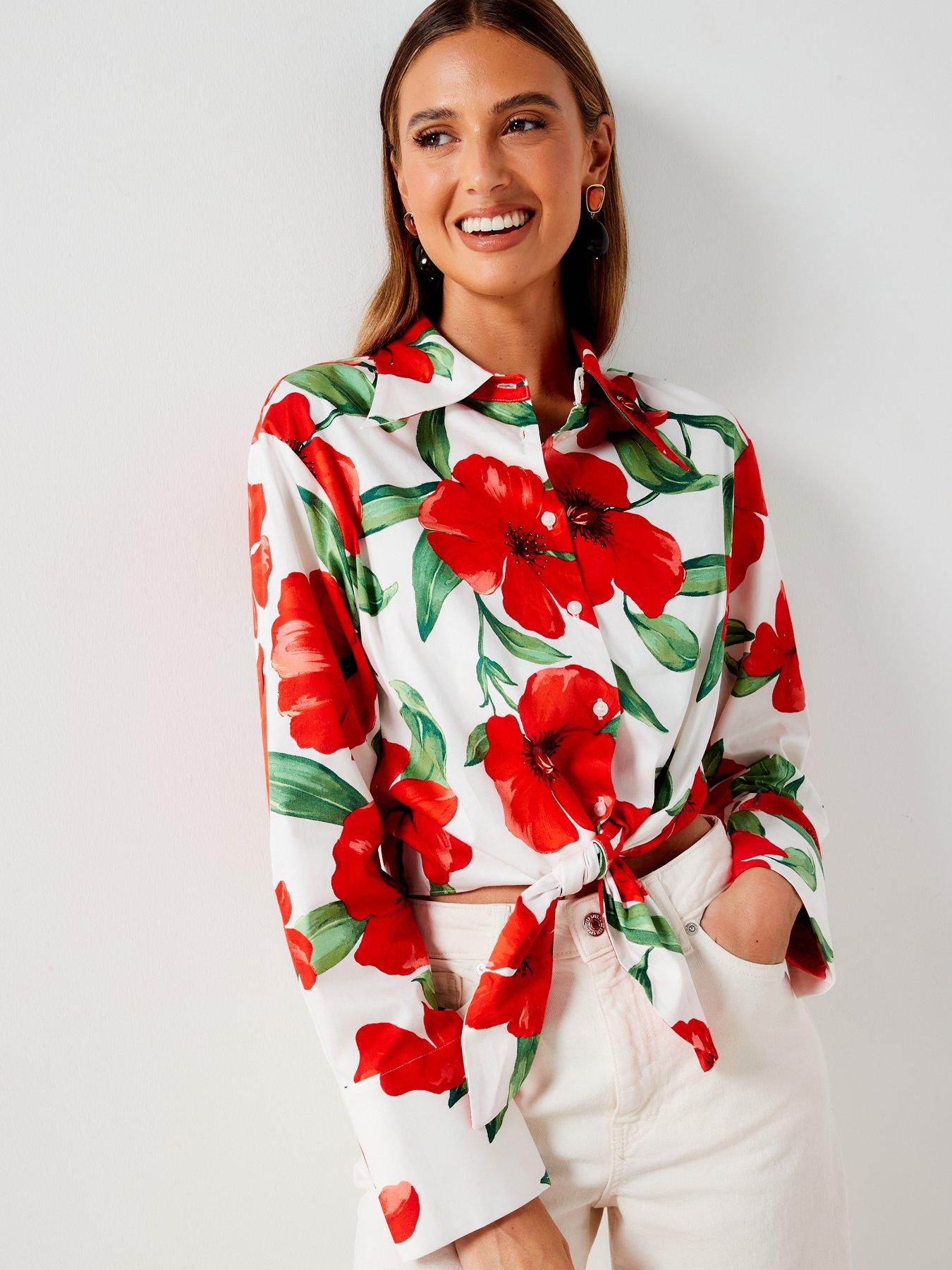  image of mango-floral-printed-blouse-red