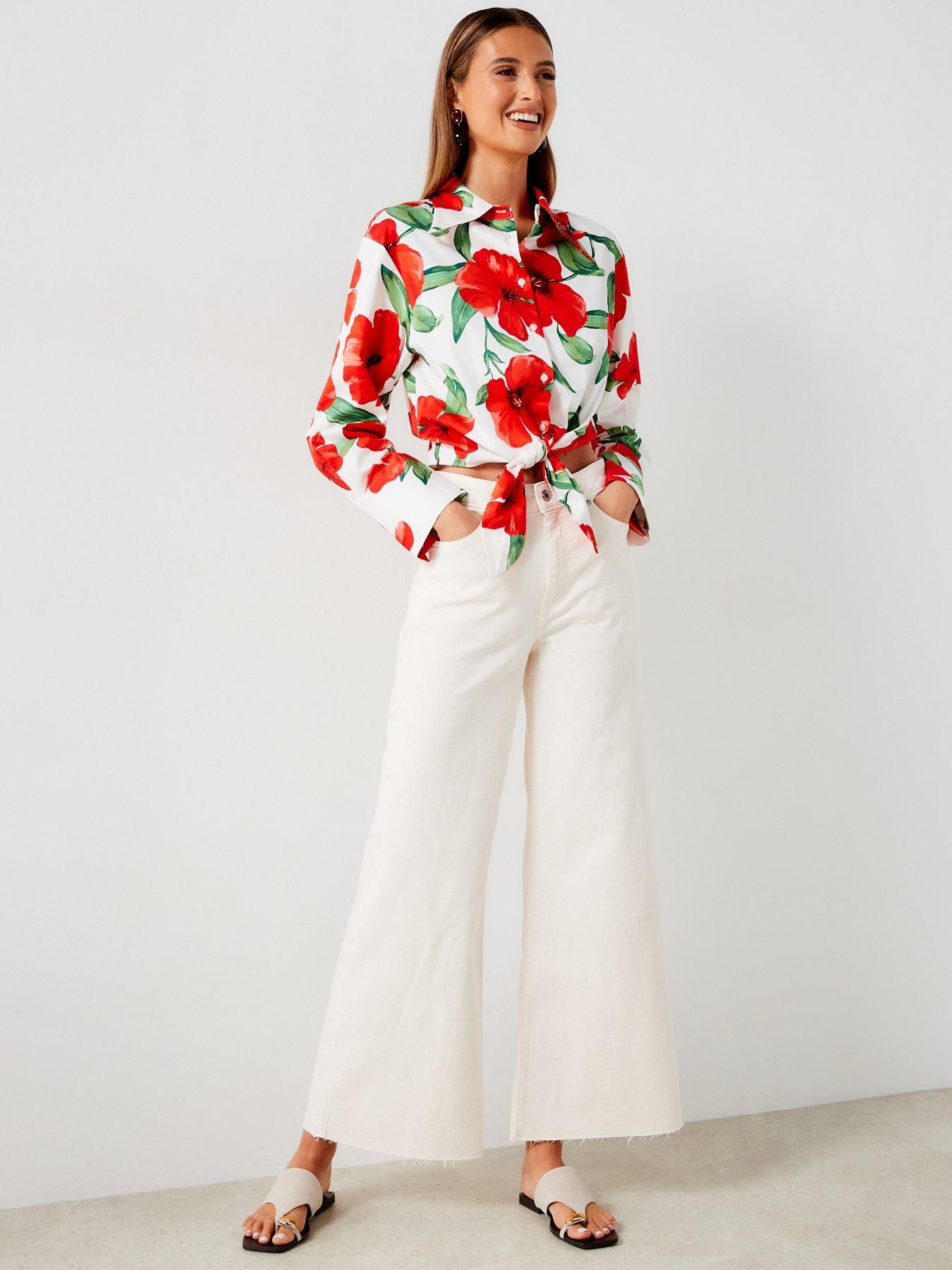  image of mango-floral-printed-blouse-red