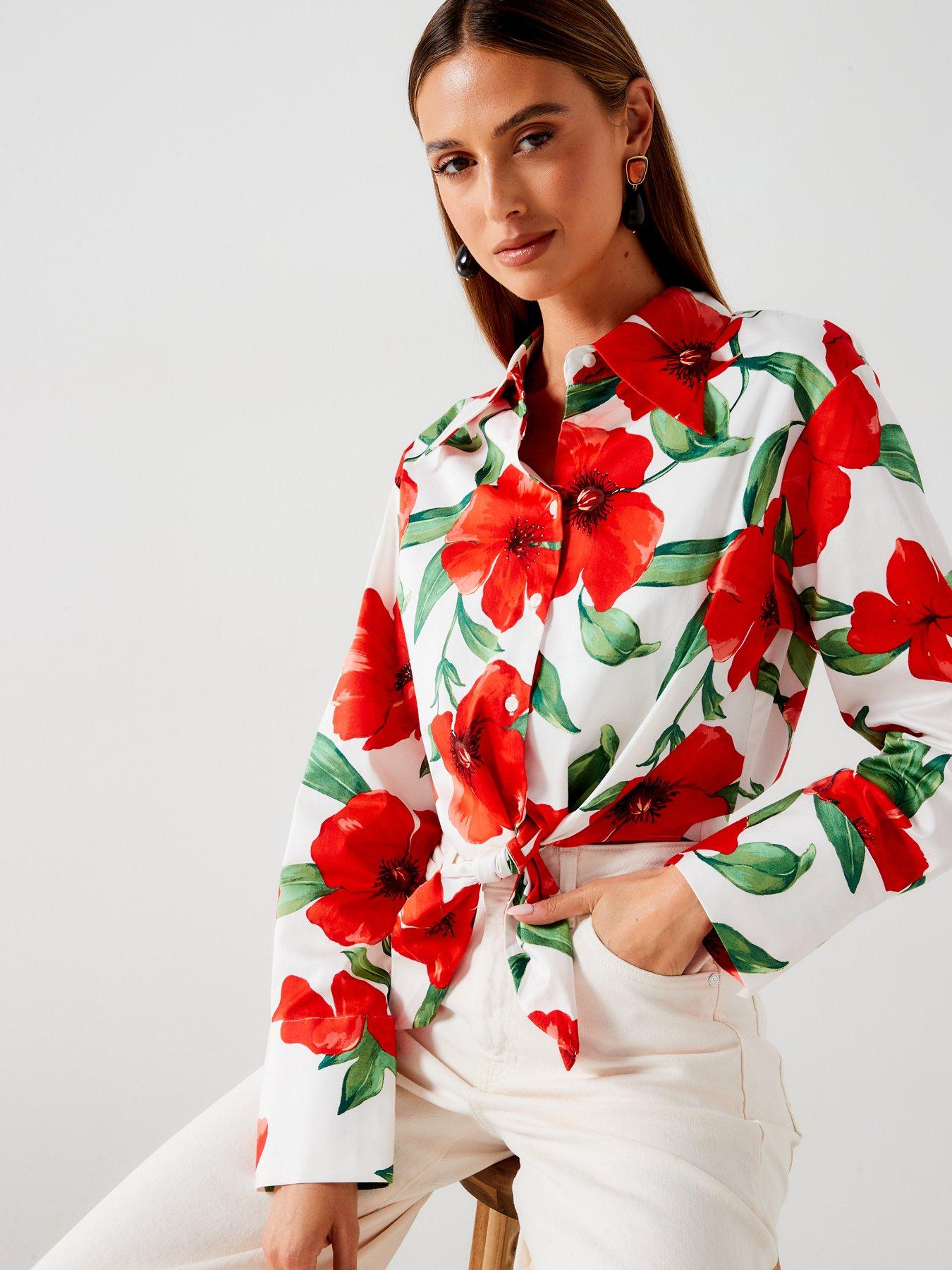  image of mango-floral-printed-blouse-red