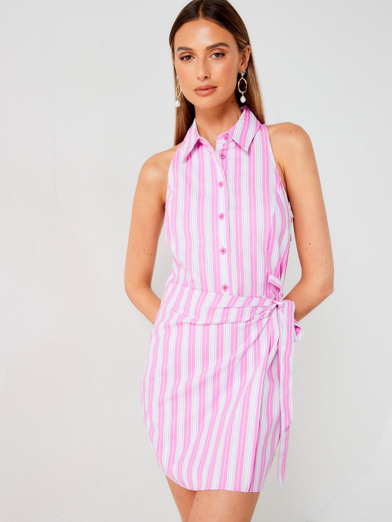 Image 1 of 6 of Mango Pink Wrap Shirt Dress