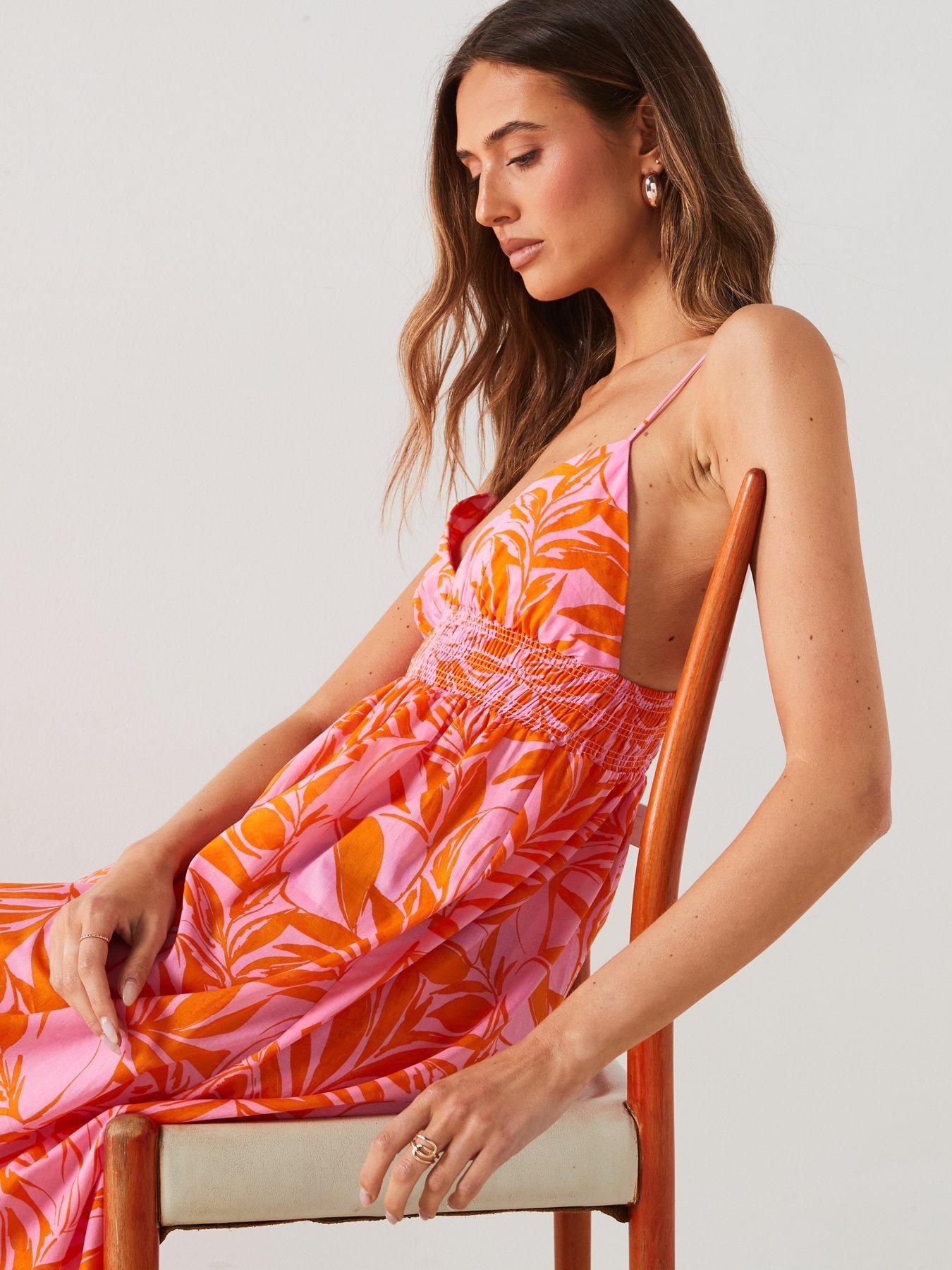 open lace back dress Gauze Ditsy Floral Print Tier Dress