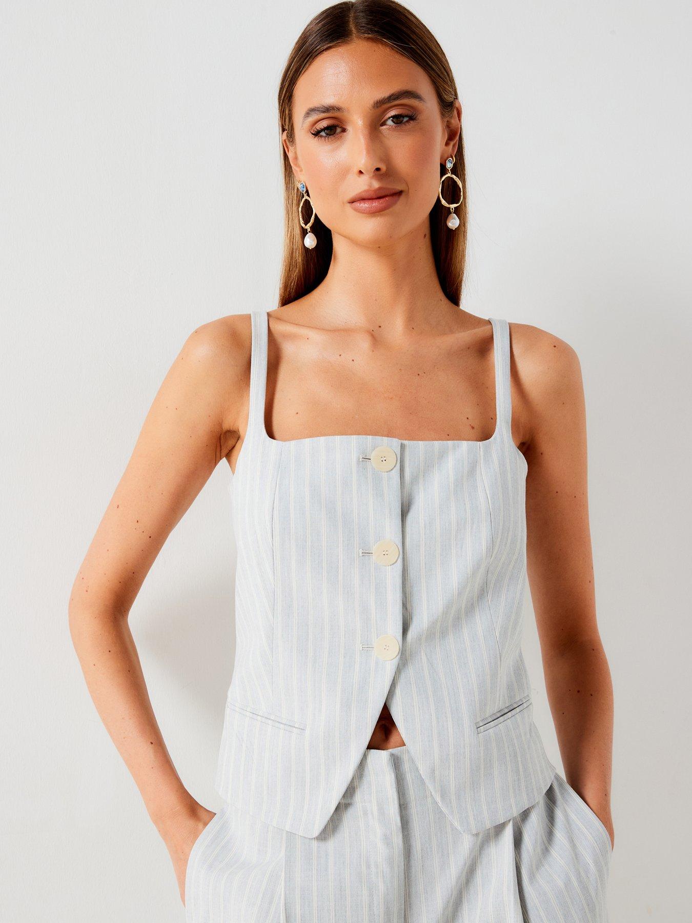 undefined Striped Waistcoat Co Ord - Blue