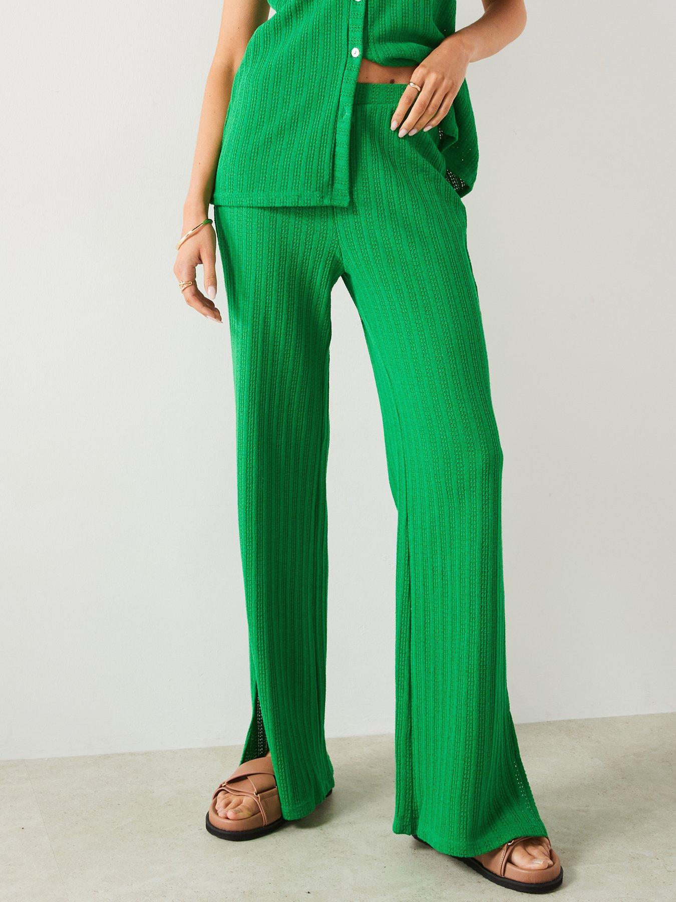 undefined Green Straight Crochet Trousers