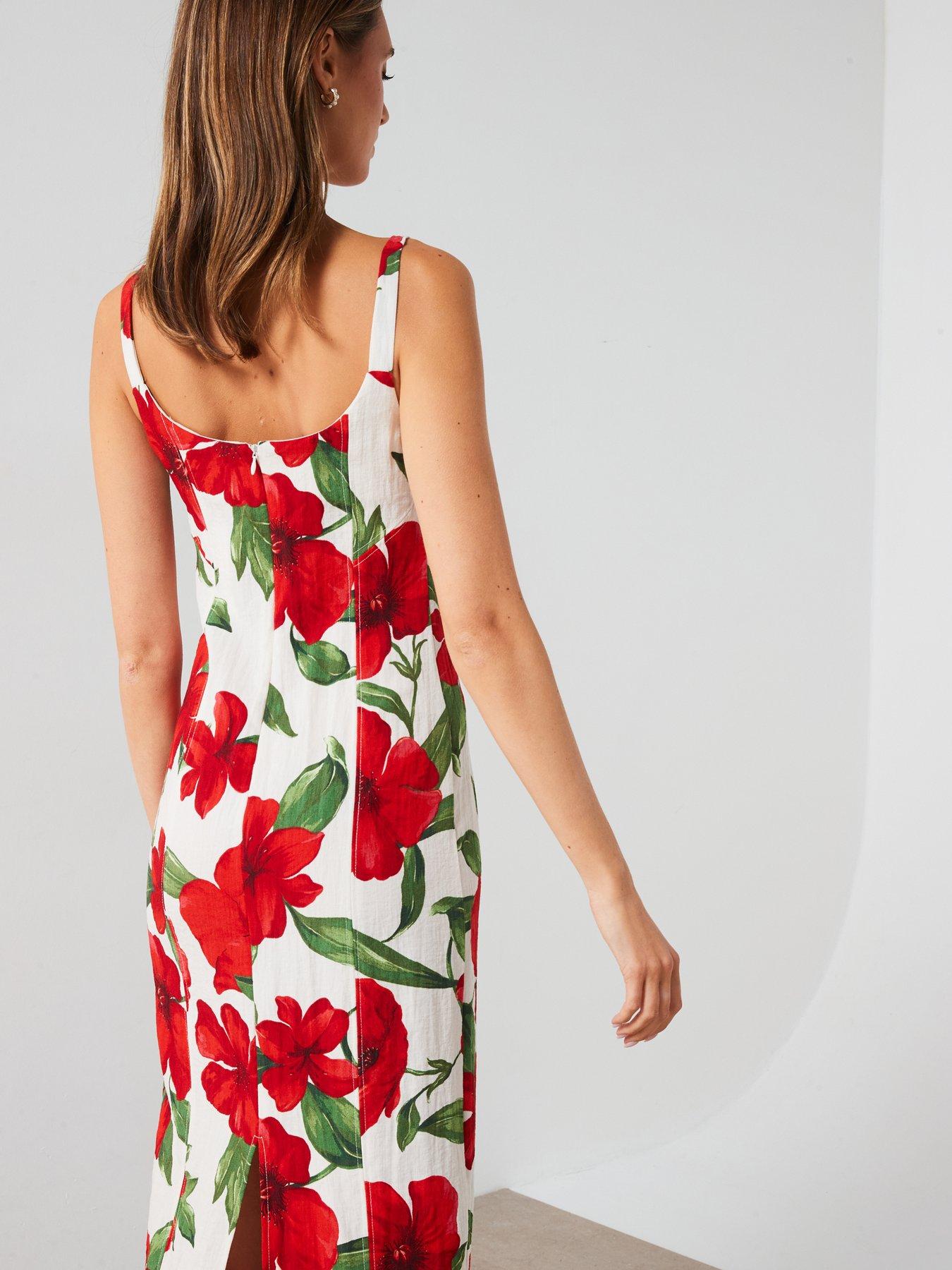 mango floral print midi dress Mango asymmetric mesh midi dress in brown and pink floral print