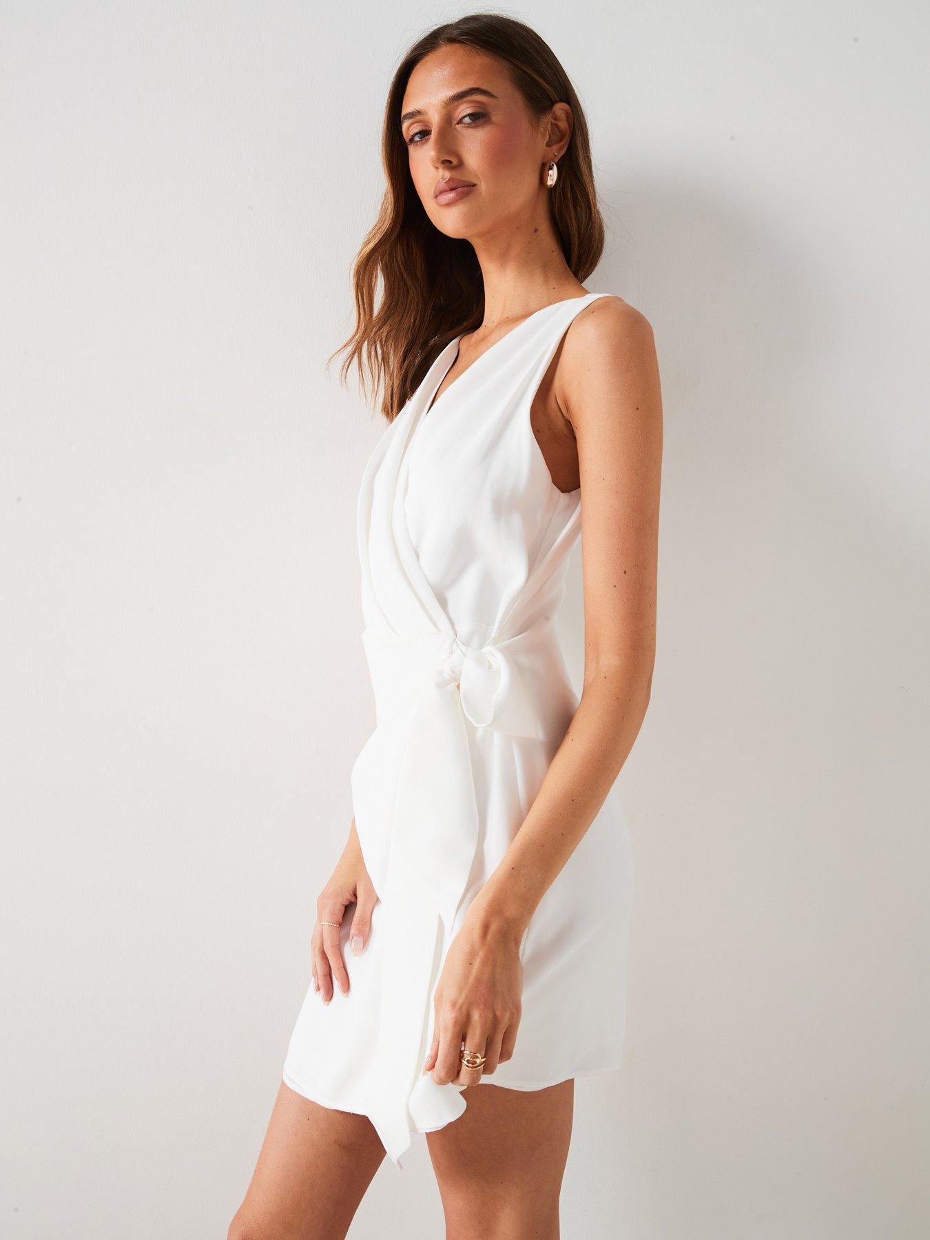 Image 4 of 6 of Mango White Sleeveless Wrap Detail Mini Dress