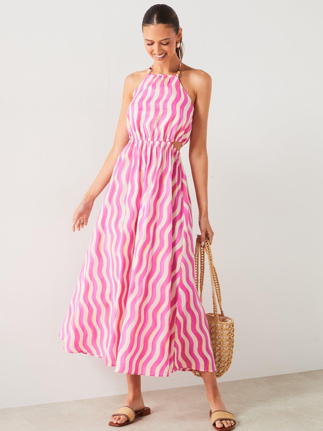Mango Pink Printed Halter Neck Midi Dress | Littlewoods