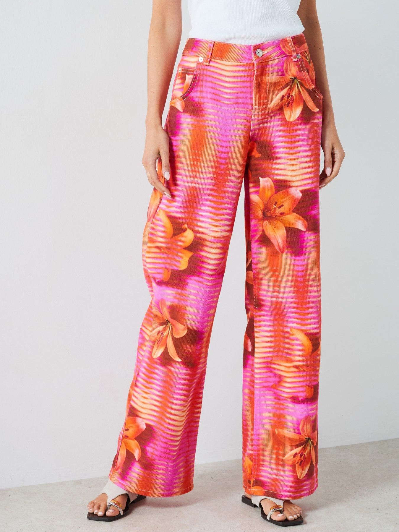 undefined Pink Printed Wideleg Jeans