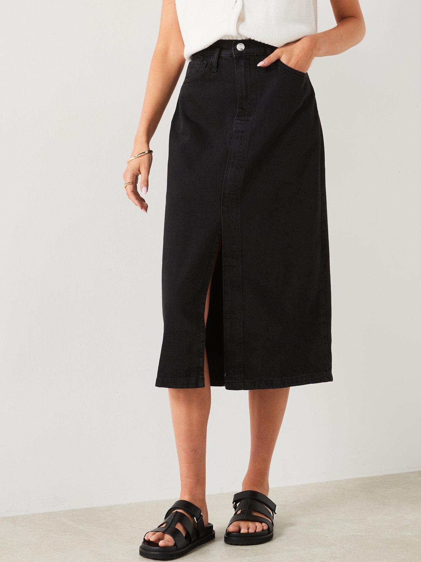 undefined Denim Midi Skirt - Black