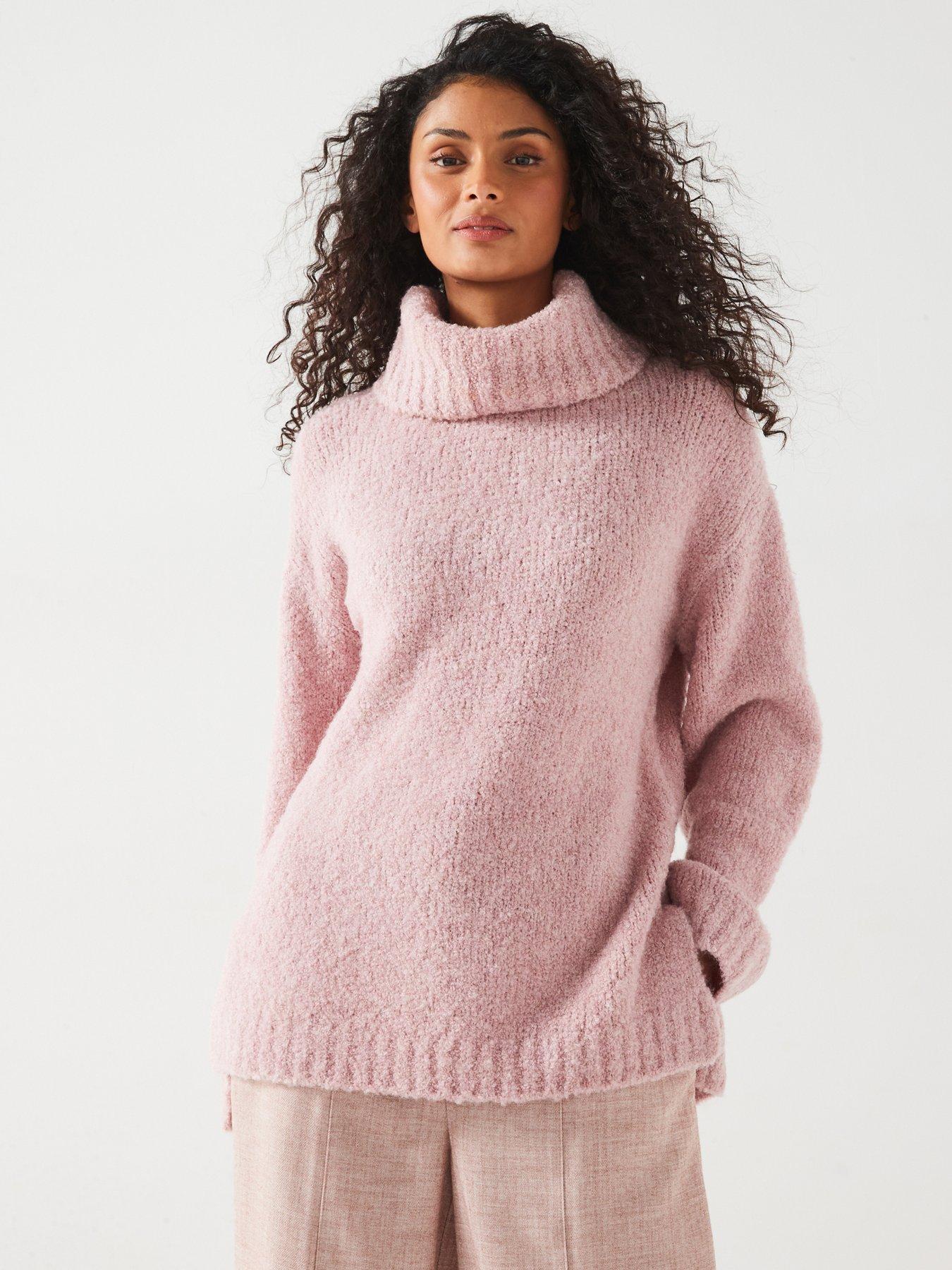 V by Very Roll Neck Boucle Jumper with Wool Pink Littlewoods
