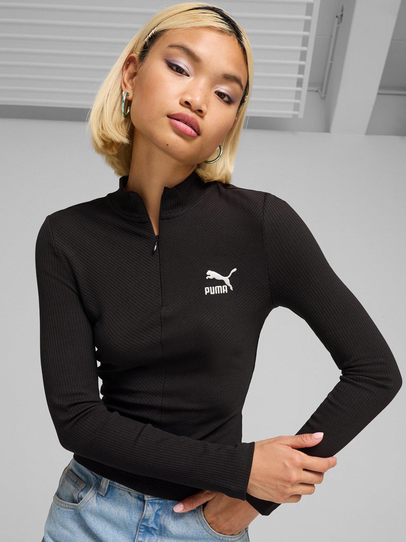 undefined Women's Classics Ribbed Half-Zip Long Sleeve T-Shirt - Black