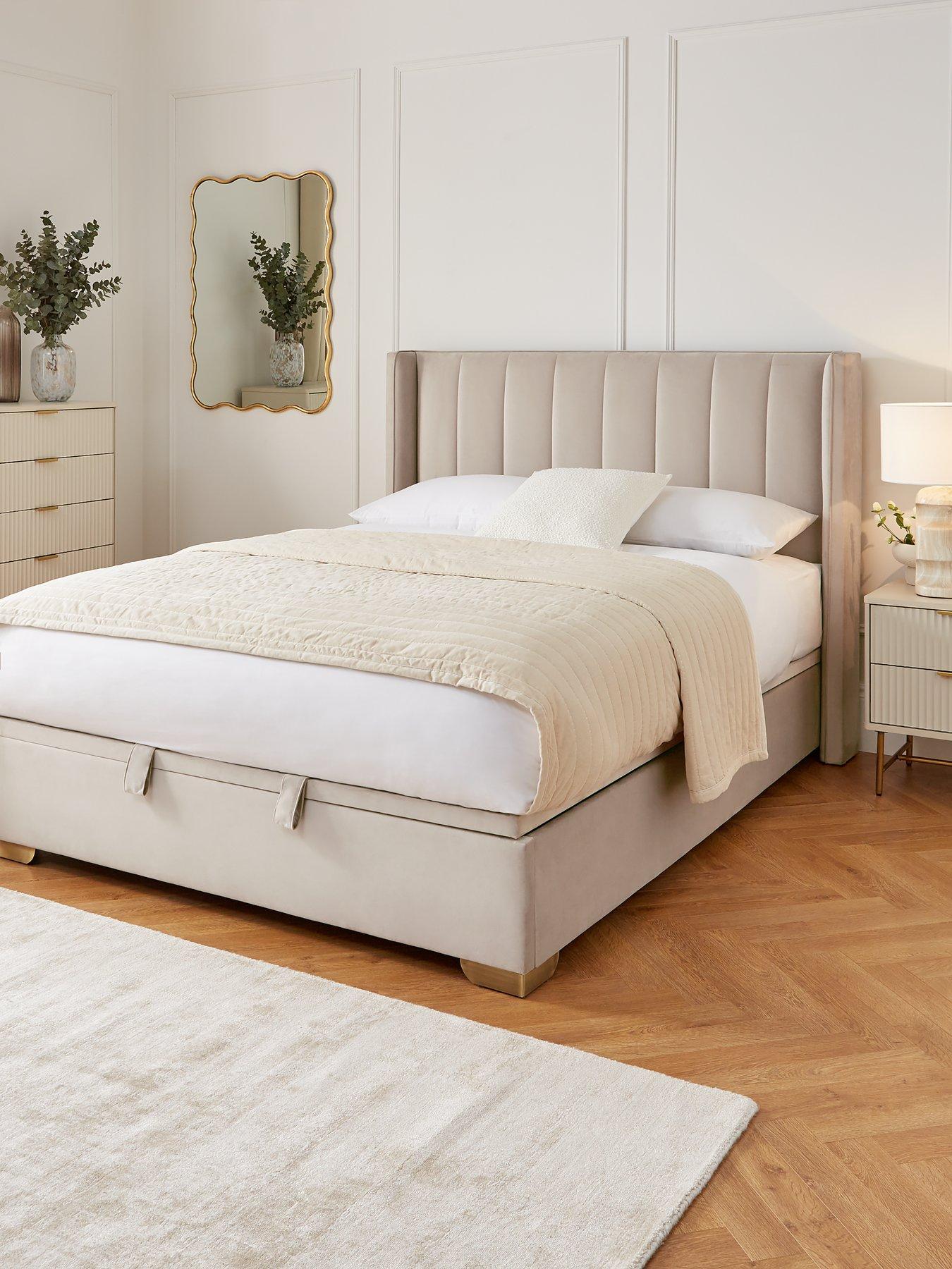 Very Home New Dakota Velvet End Lift Up Storage Ottoman Bed with Mattress Options (Buy  &  SAVE!) - Grey, Cream